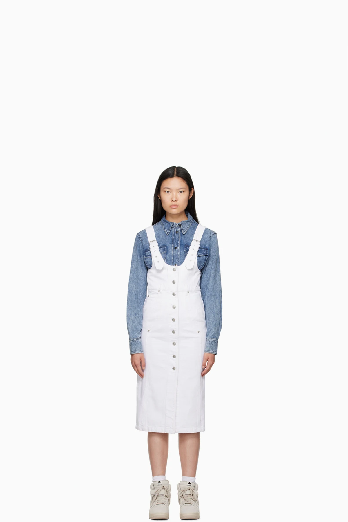 White Filipine Denim Midi Dress
