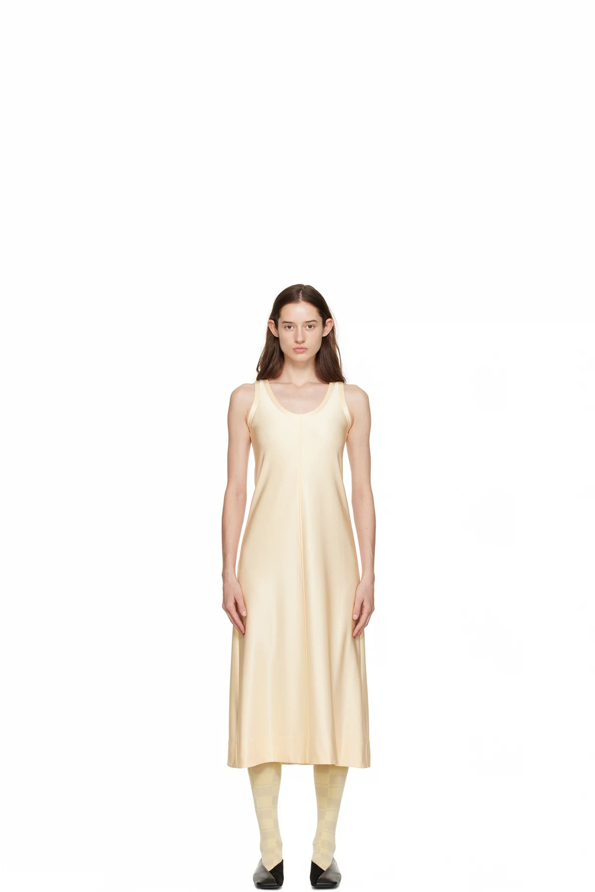 Beige Scoop Neck Midi Dress