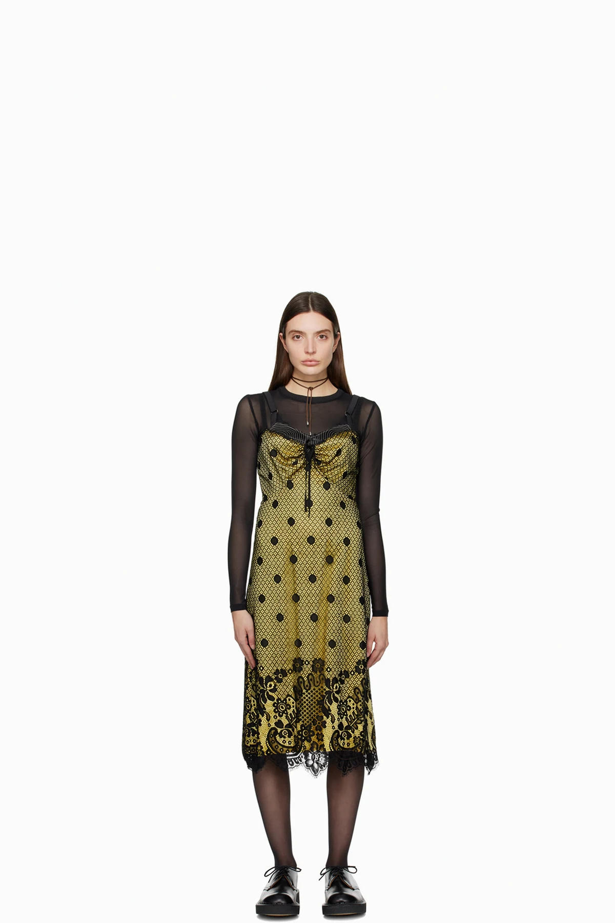 Yellow & Black Washed Midi Dress