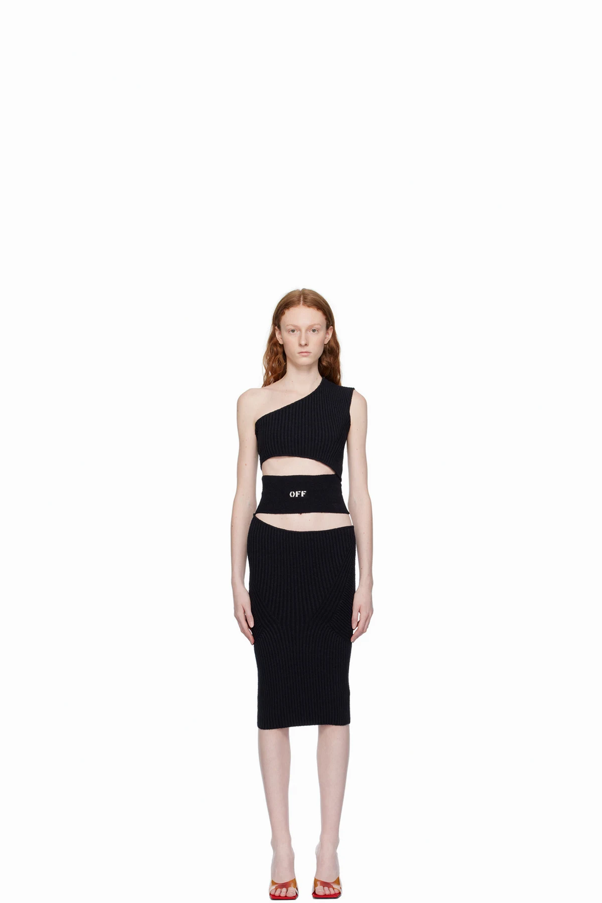 Black Single-Shoulder Midi Dress