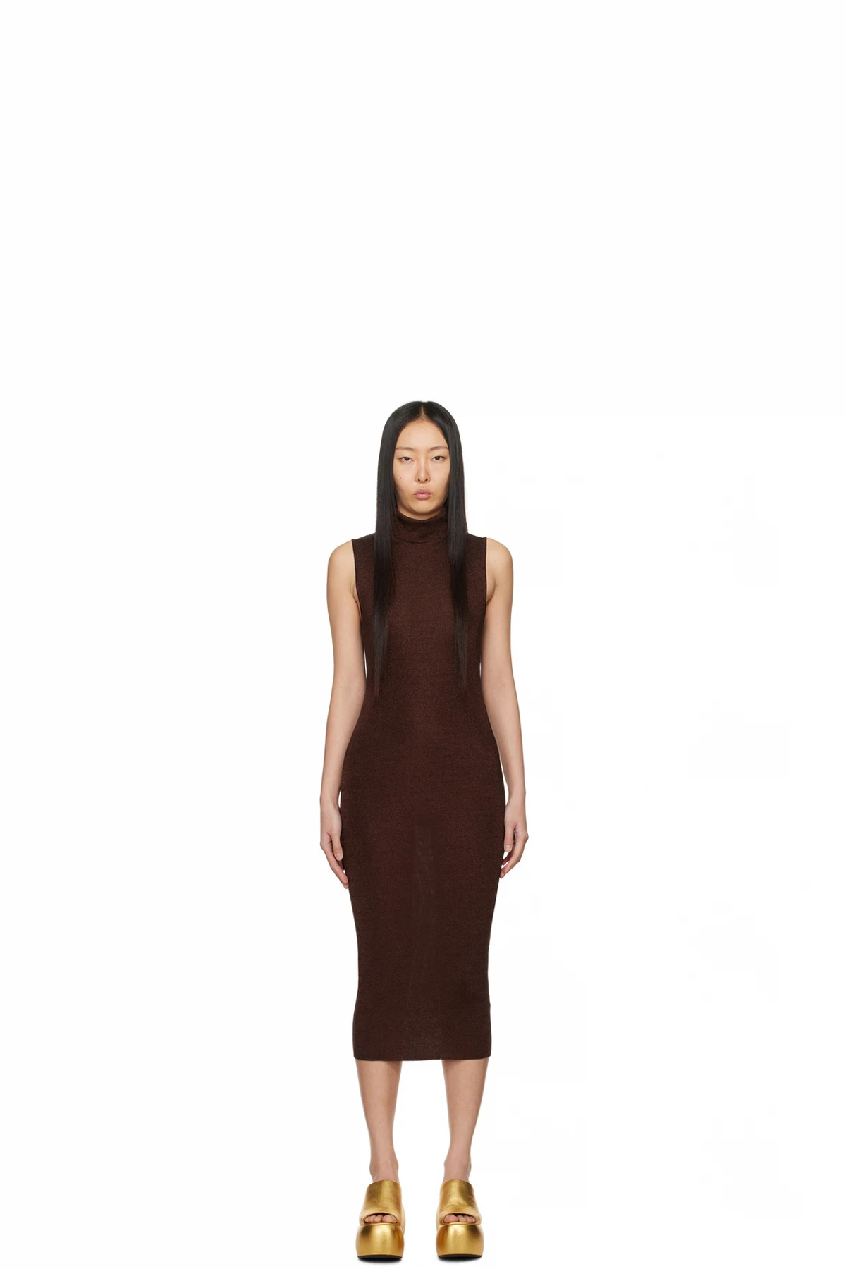 Brown Flora Midi Dress