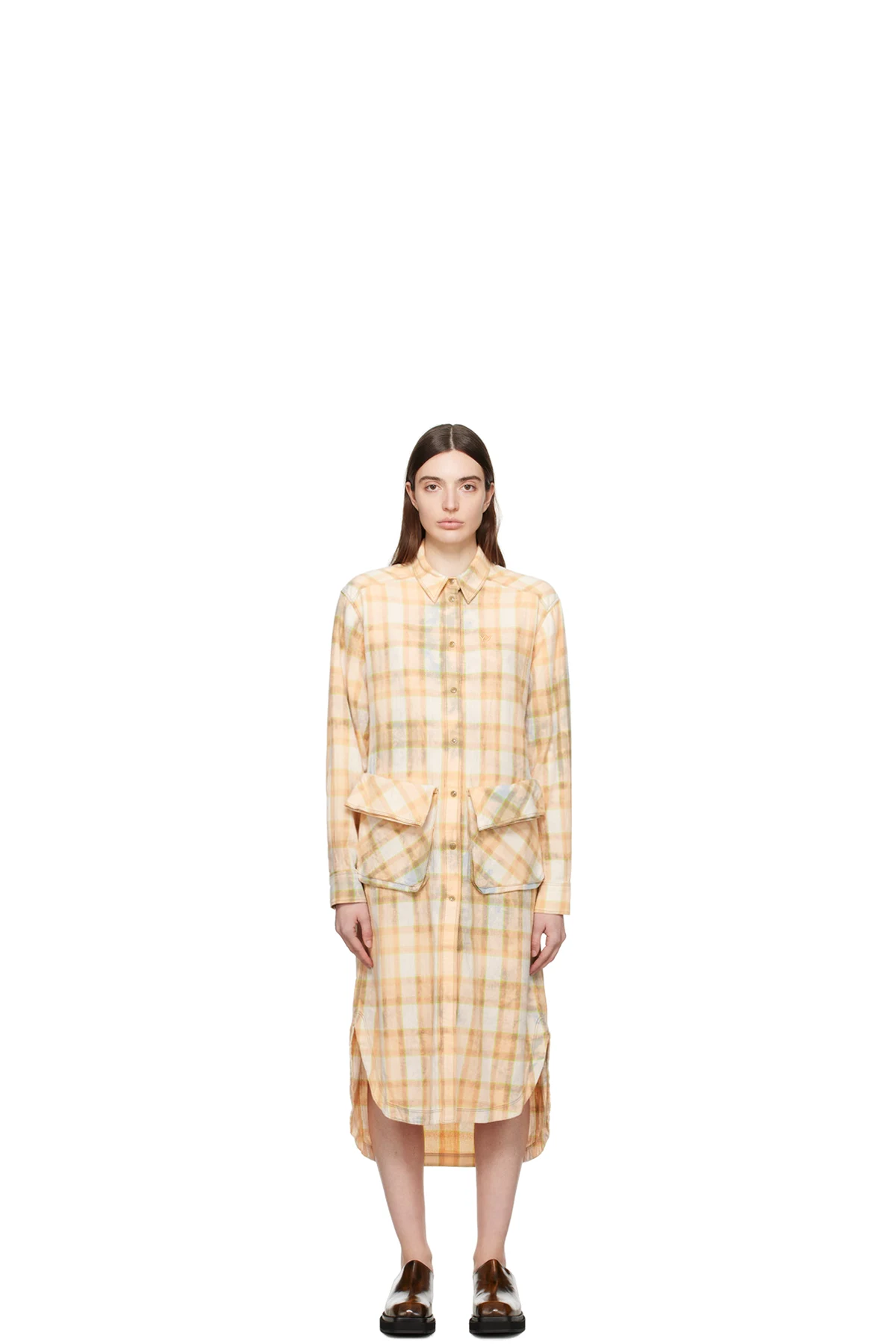 Orange Check Midi Dress