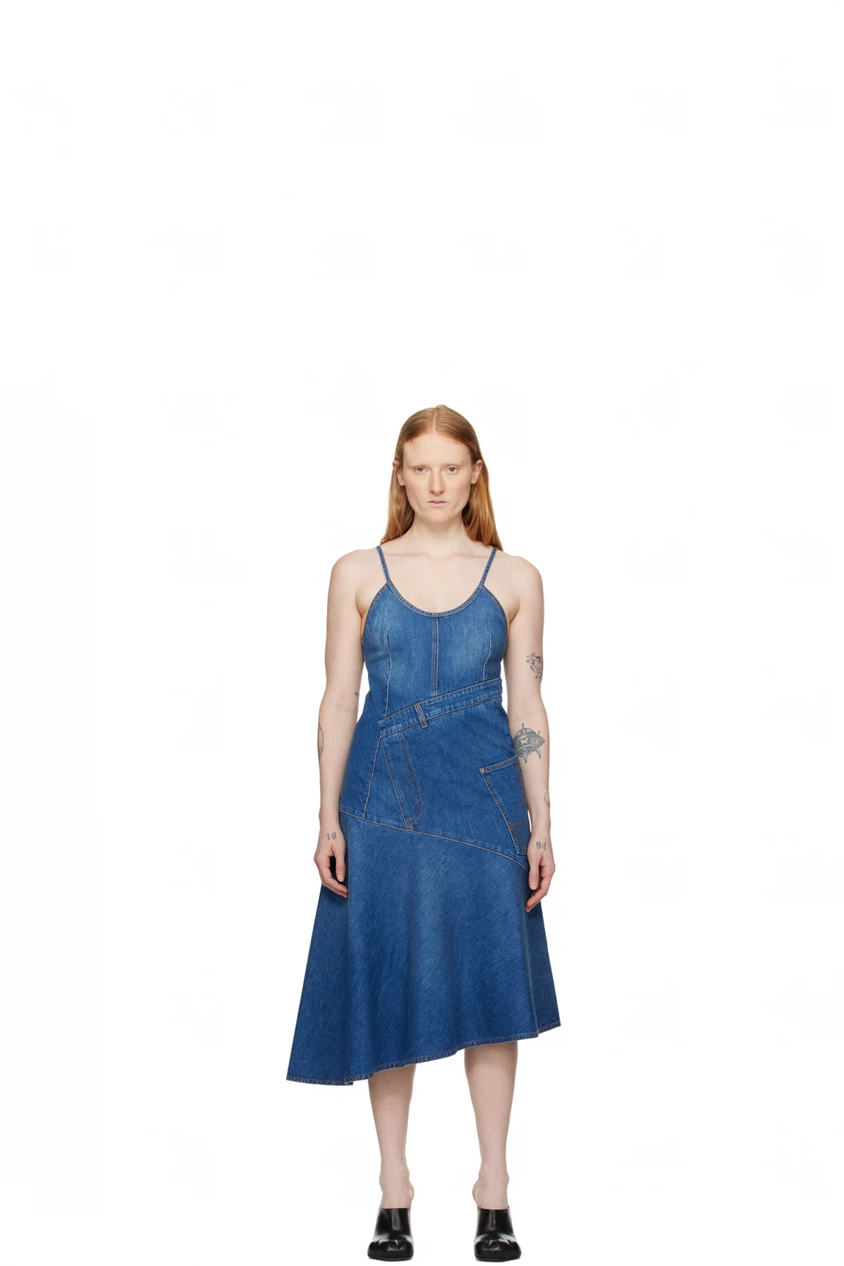 Blue Twisted Denim Midi Dress