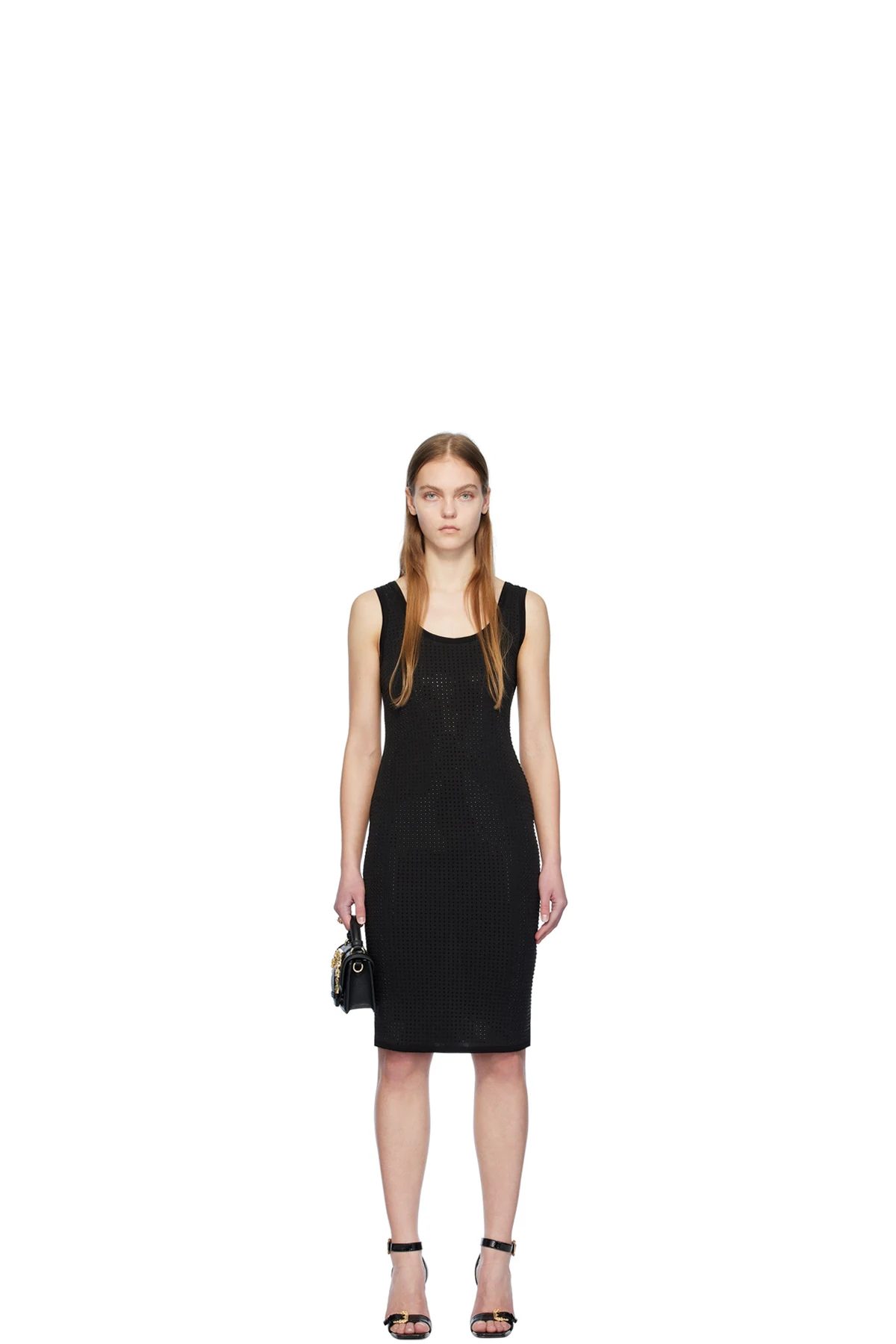 Black Crystal-Cut Midi Dress