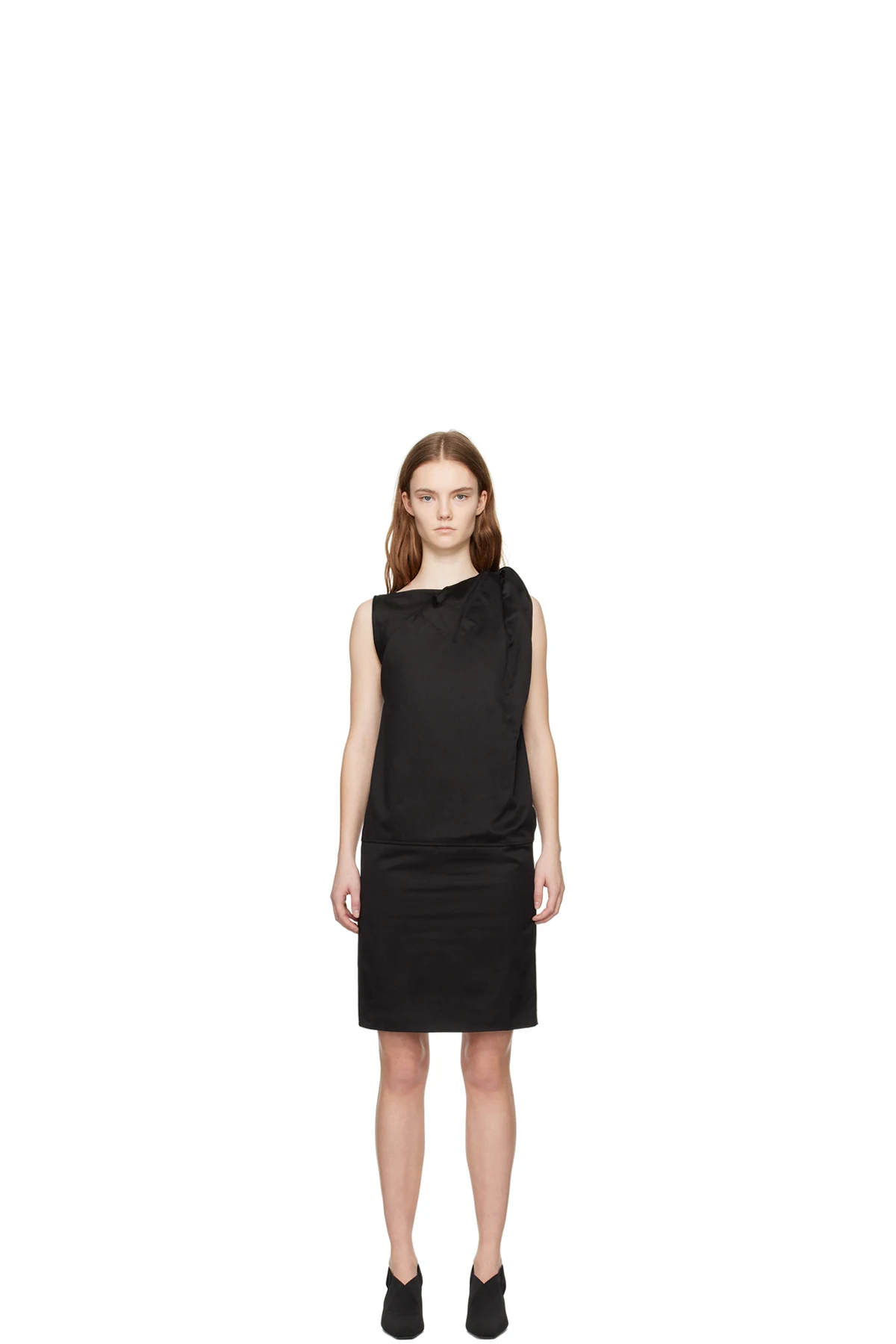 Black Shoulder-Twist Midi Dress
