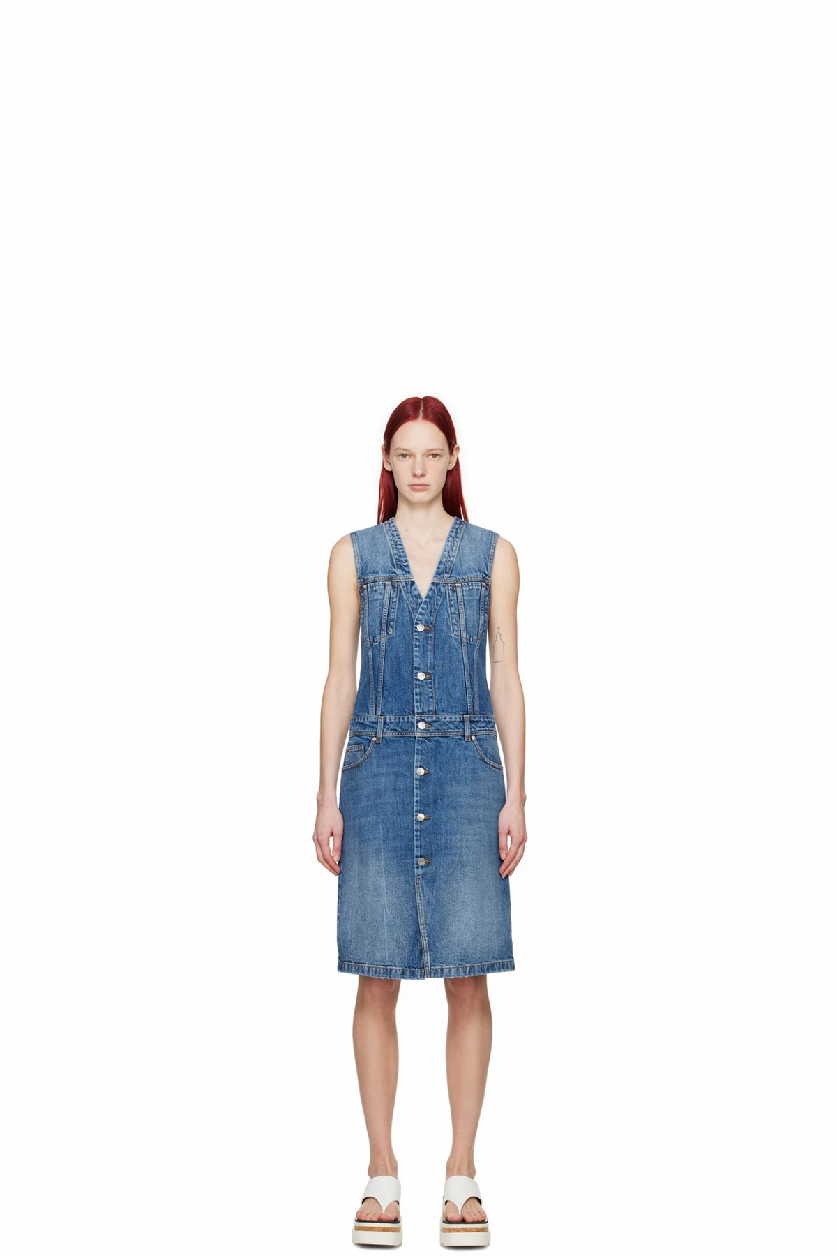 Blue Paneled Denim Midi Dress