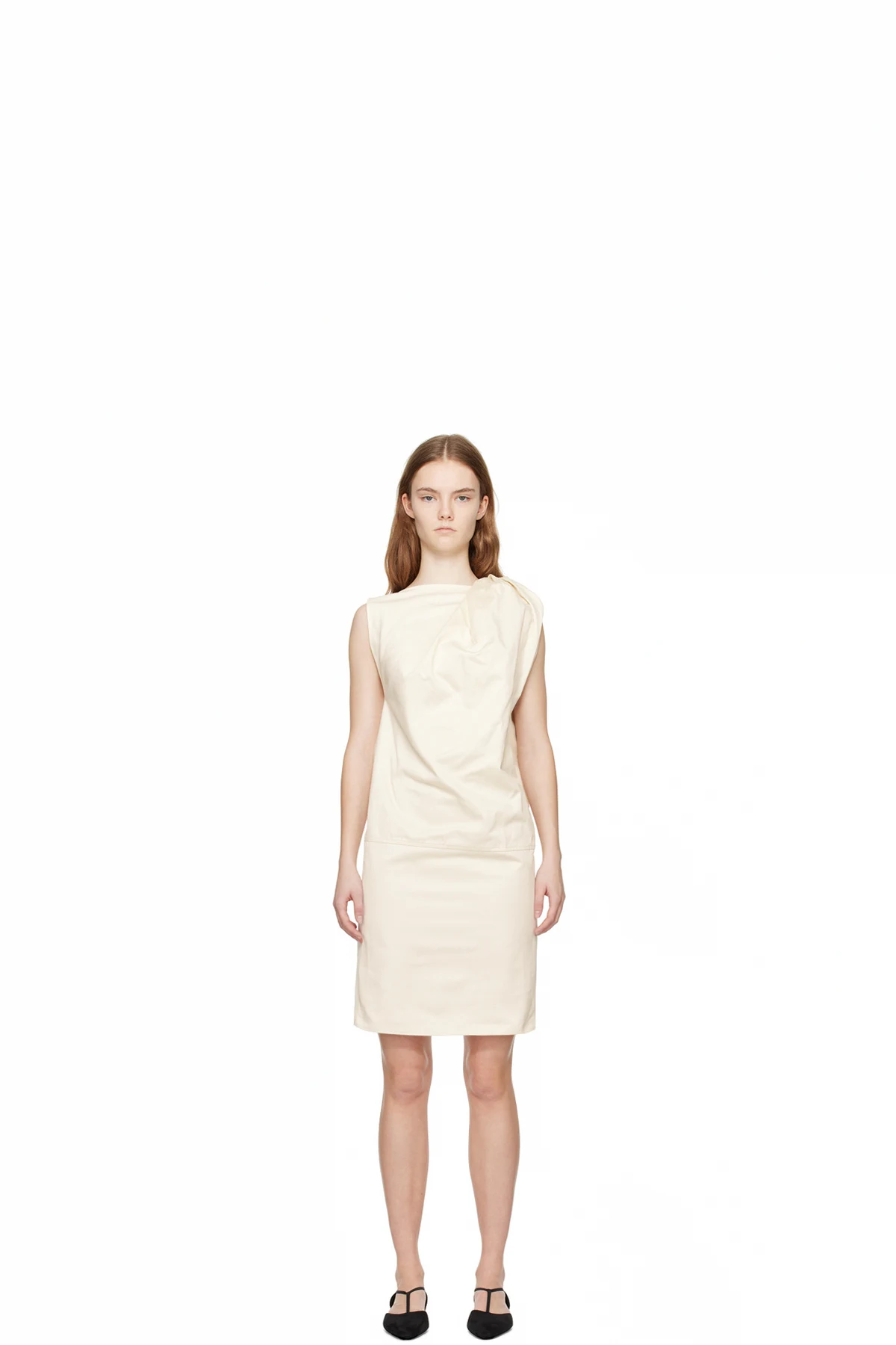 Off White Shoulder-Twist Midi Dress