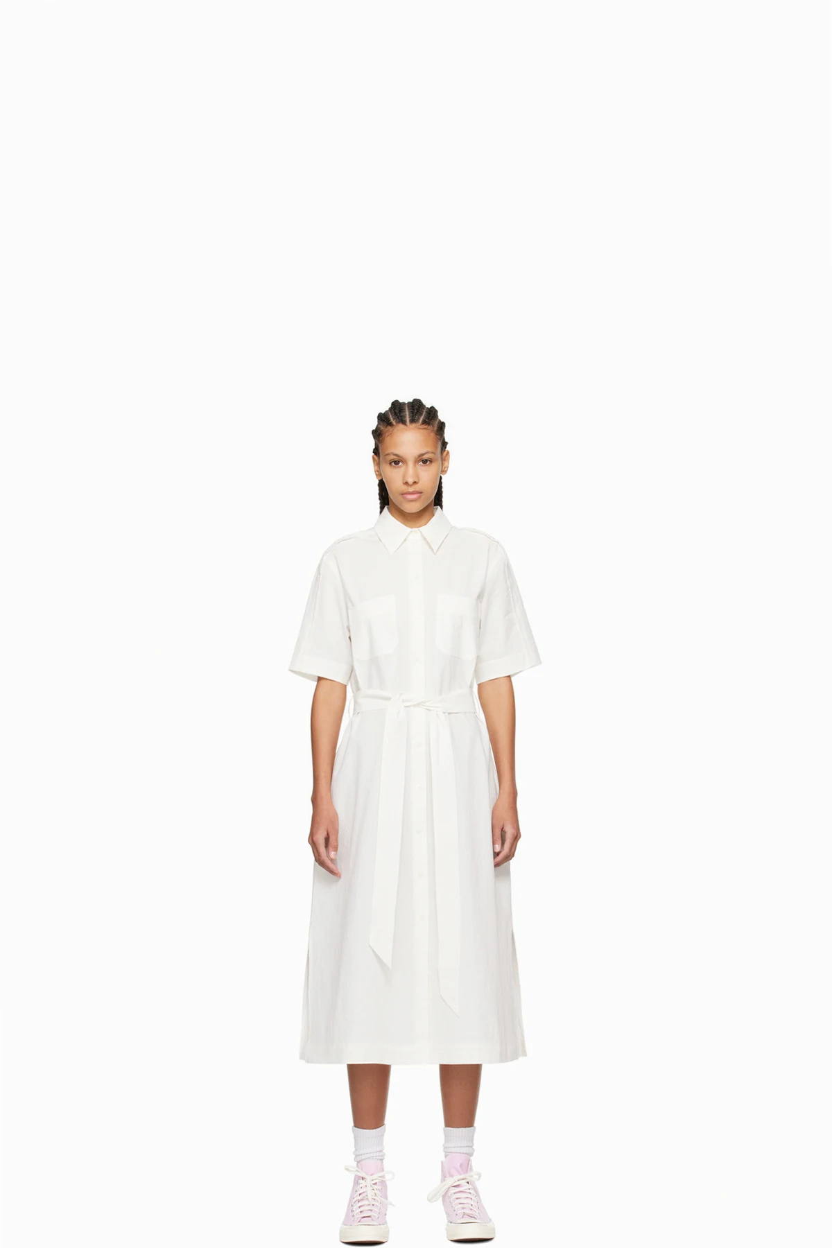 White Crinkled Midi Dress