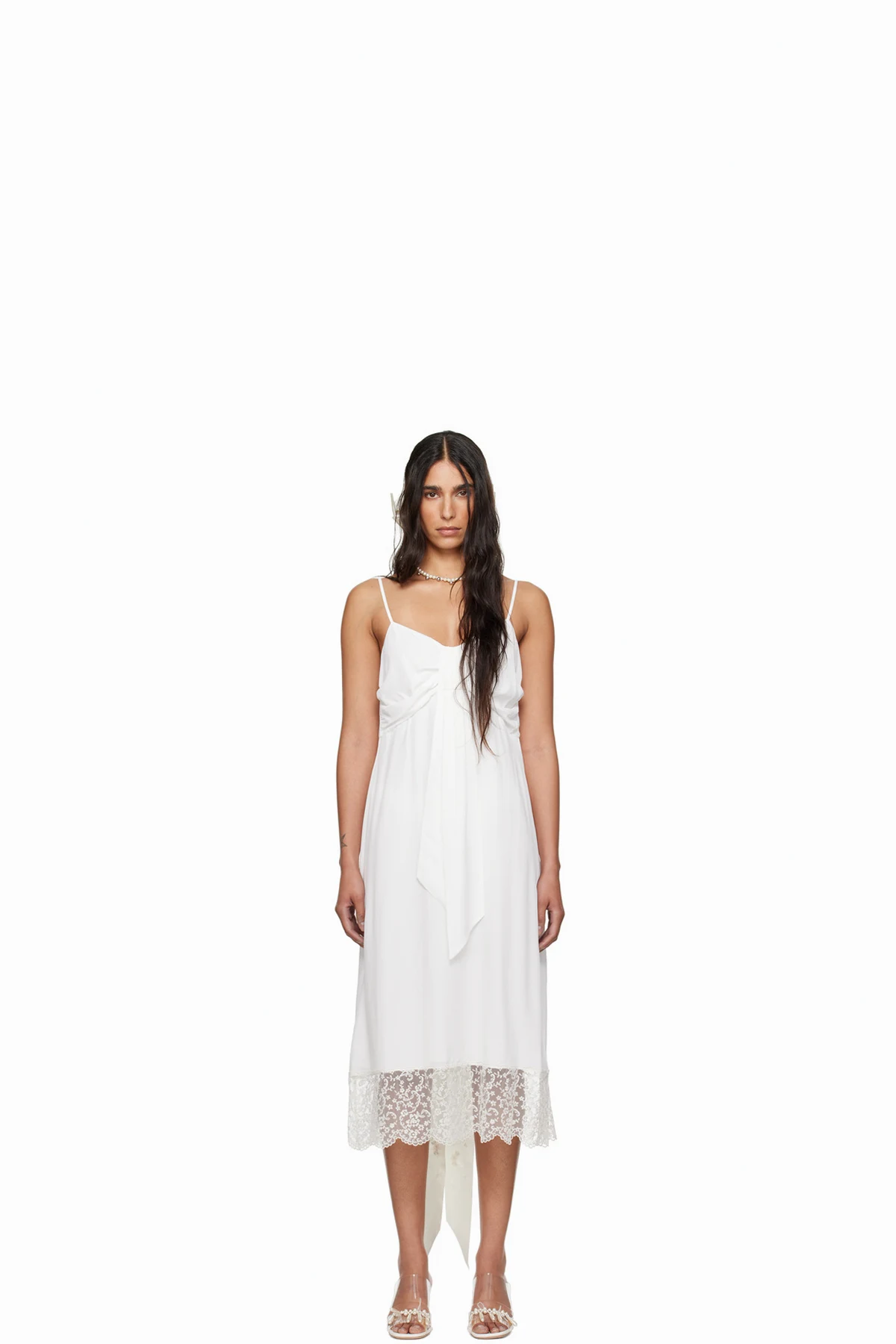 SSENSE Exclusive White Front Bow Slip Dress