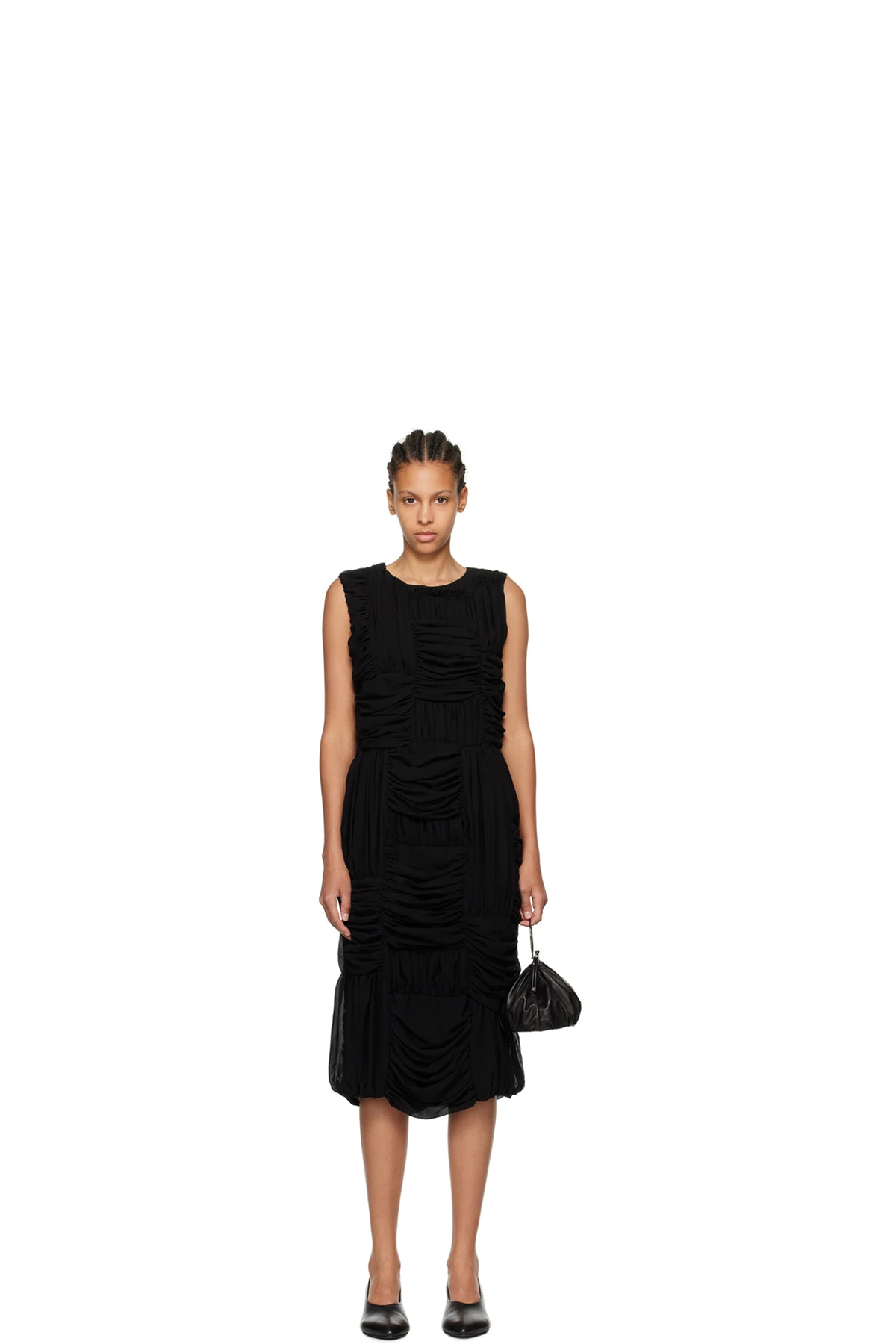 Black Ruched Midi Dress