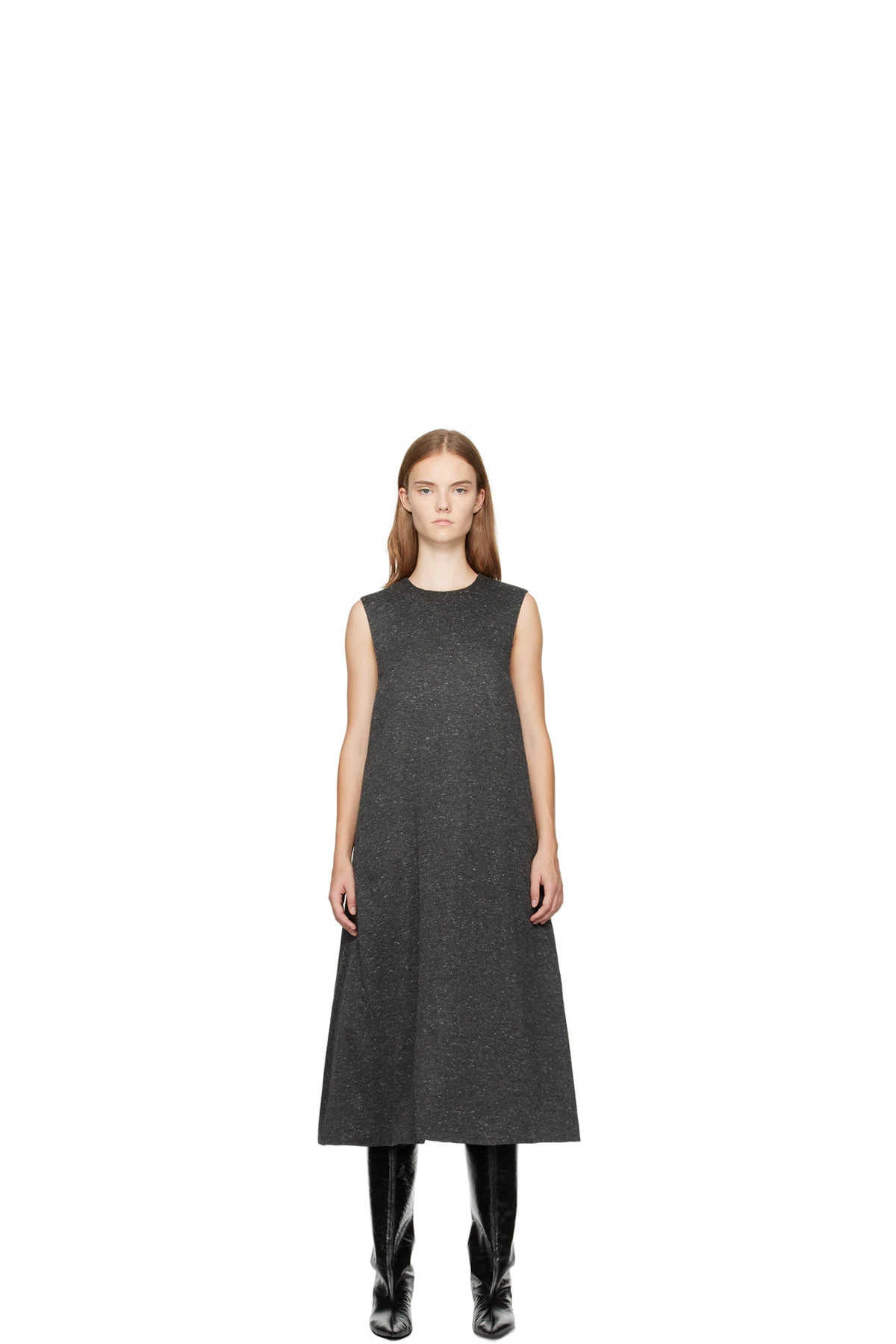 Gray Viscose Jersey Insulated Midi Dress