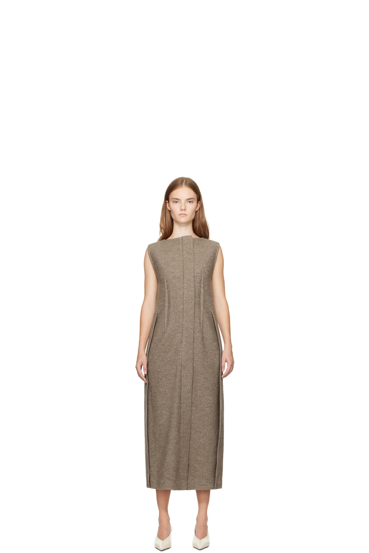 Beige Wool Felted Midi Dress