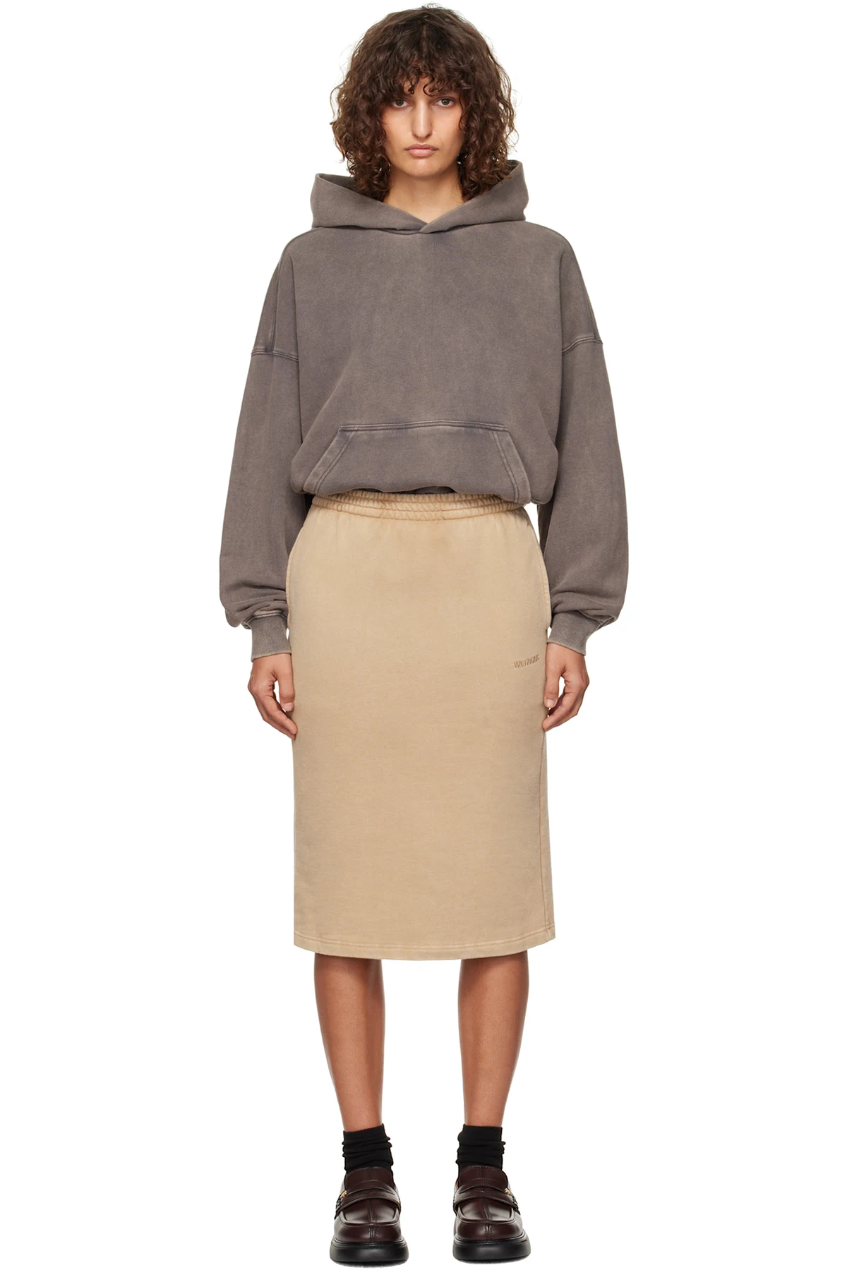 Gray & Brown Layered Hoodie Midi Dress