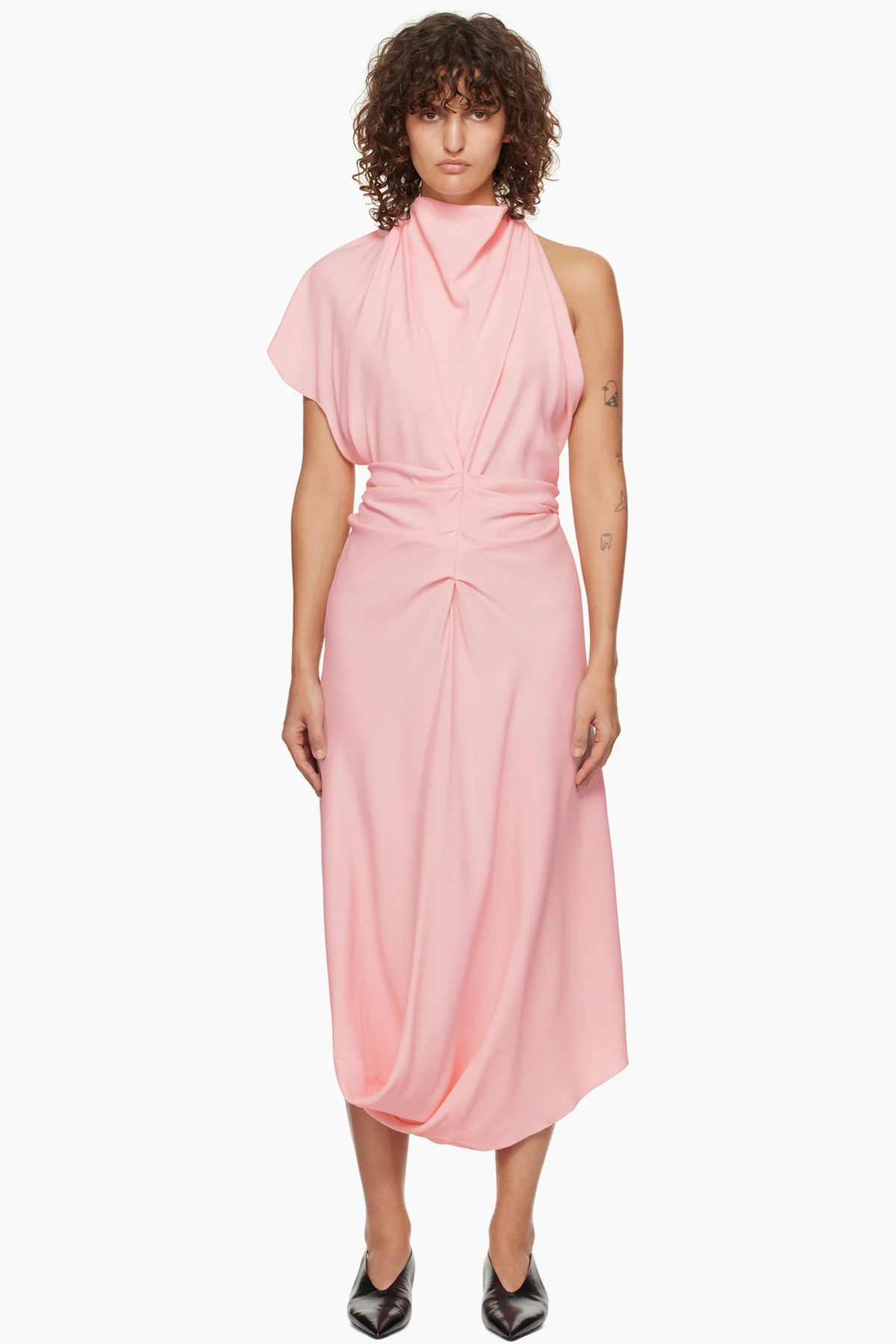 Pink Backless Scarf Detail Midi Dress