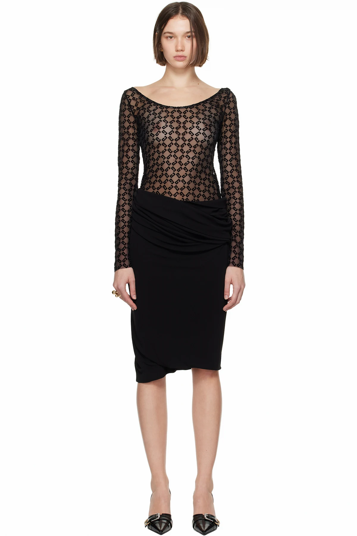 Black Fluid Drape Midi Dress