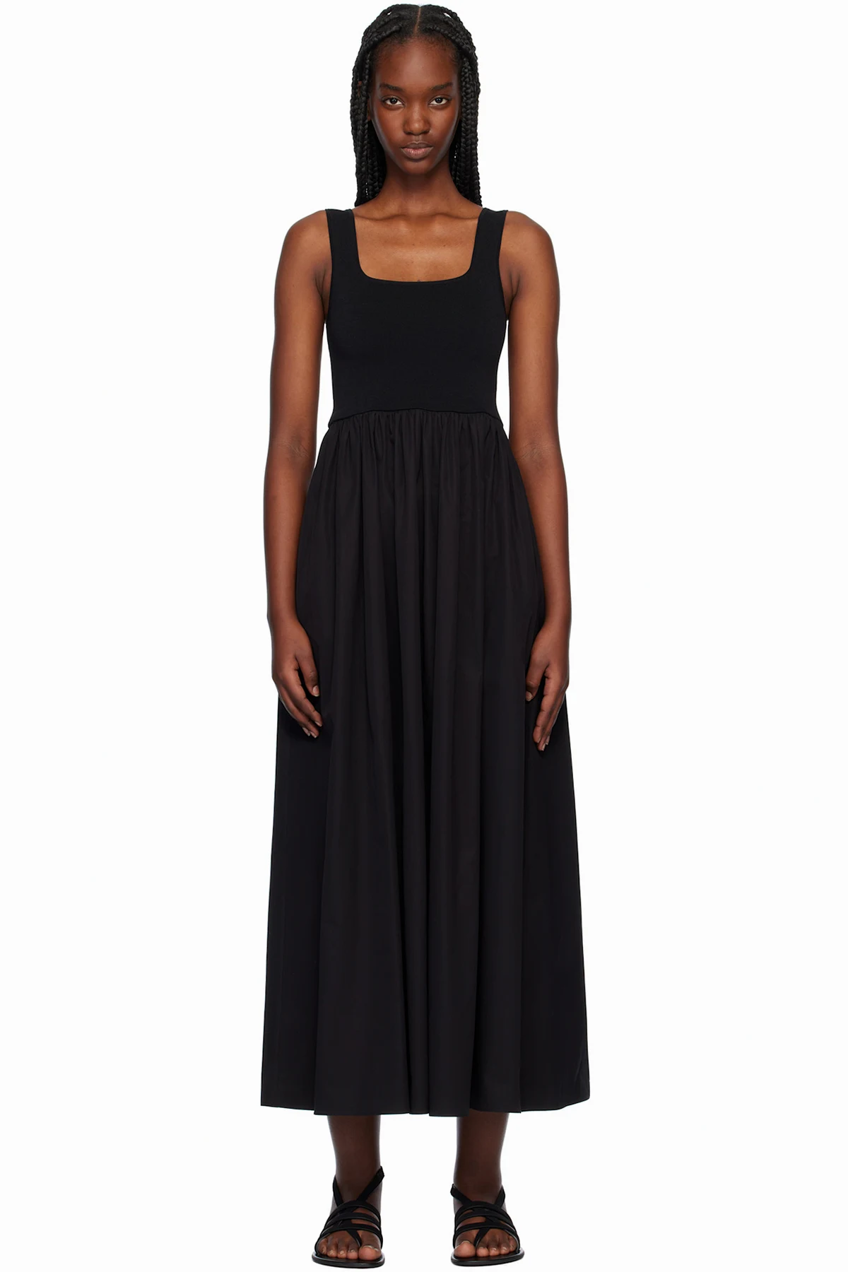 Black Knit & Cotton Midi Dress