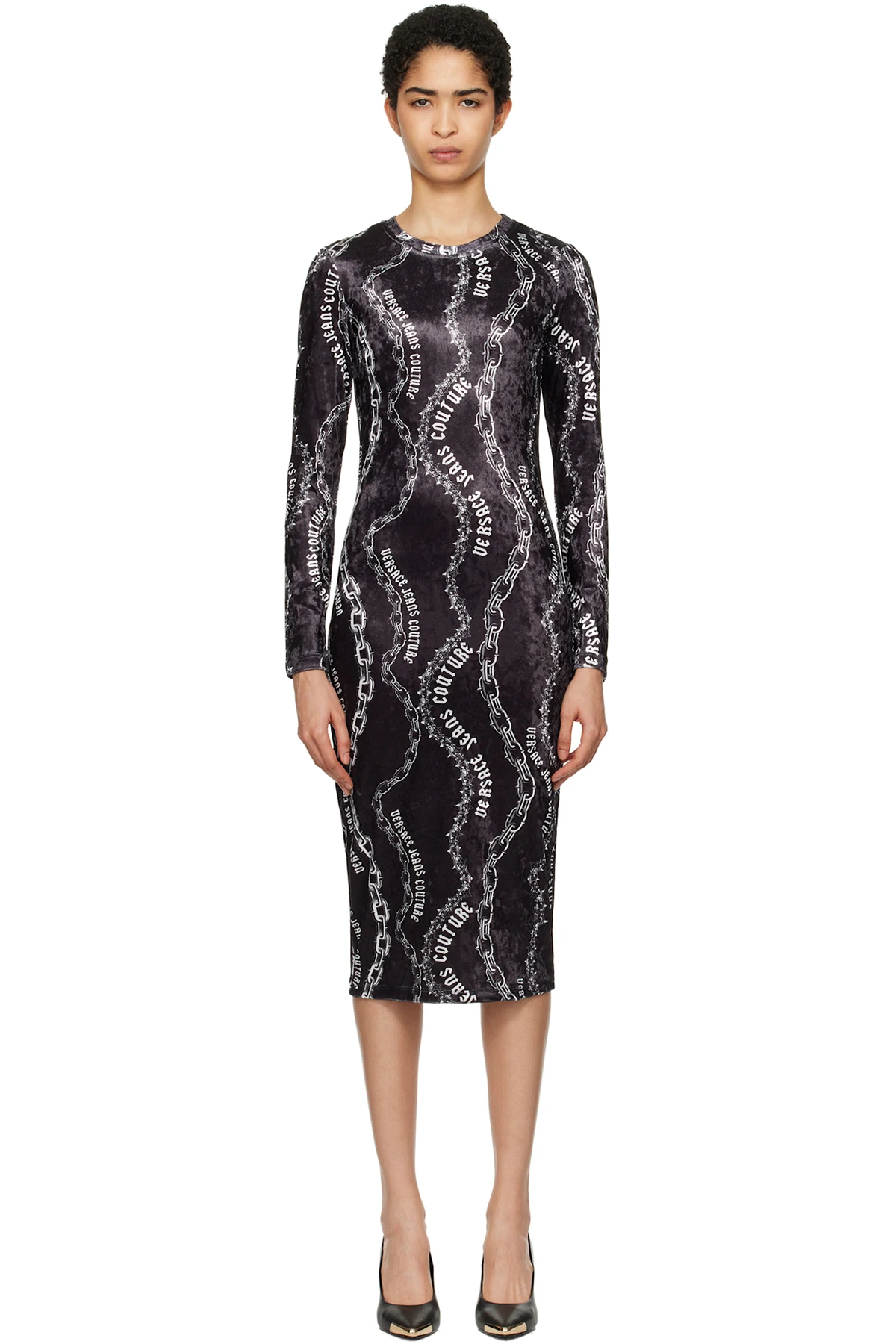 Black Chain Couture Velvet Midi Dress