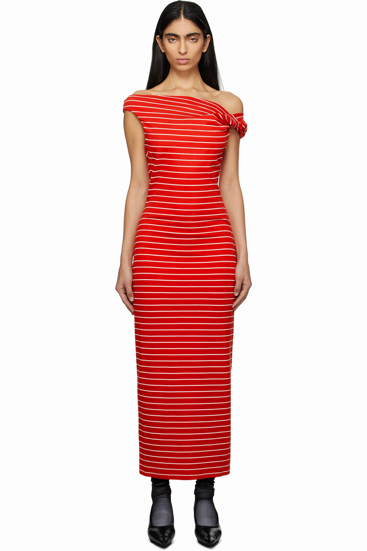 Red & White Striped Midi Dress