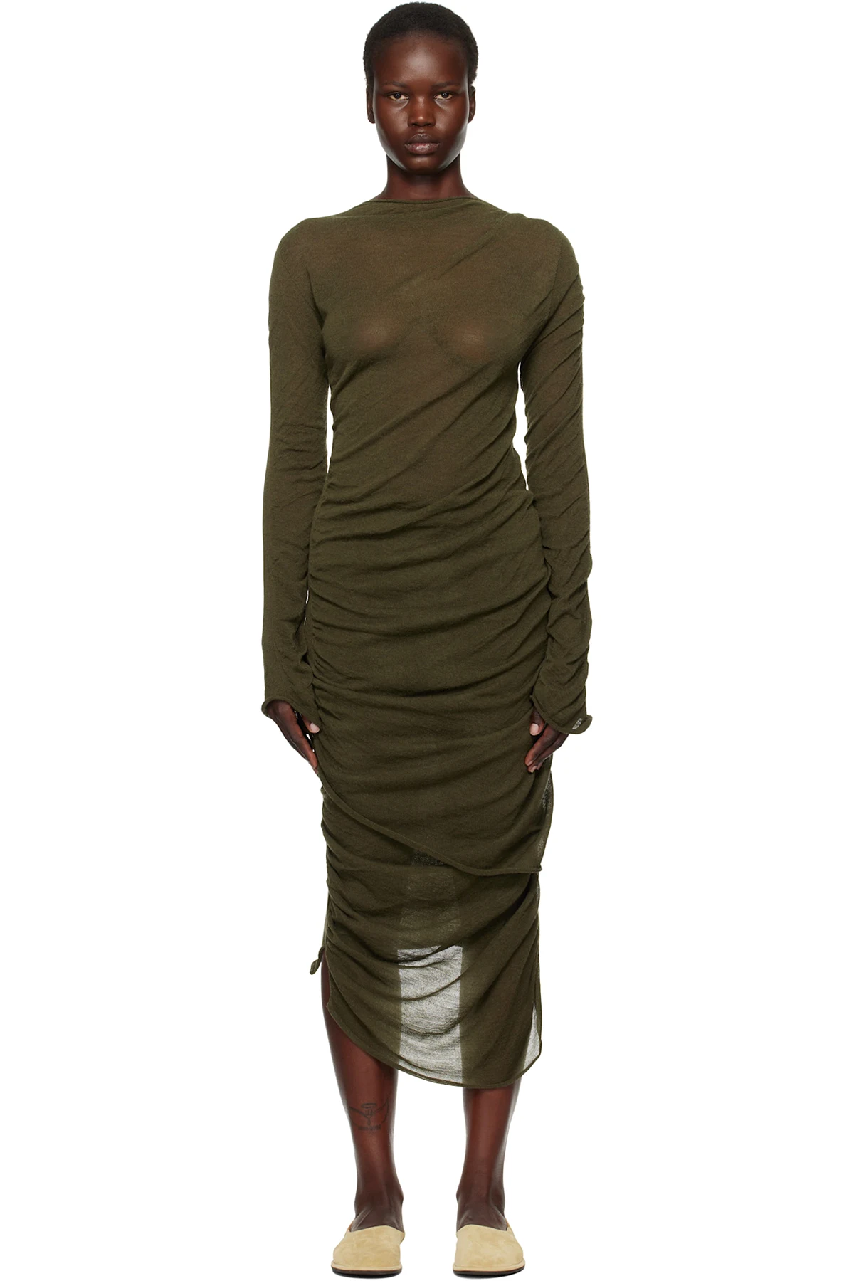 Green Ambiguous Wool Midi Dress