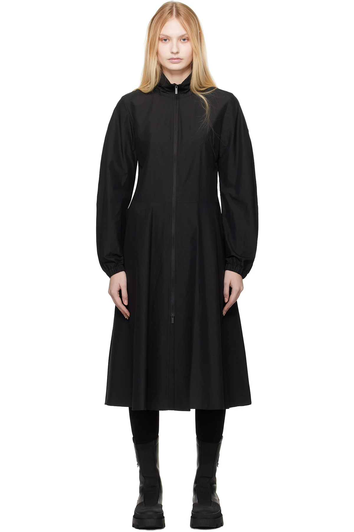 Black Front Zip Midi Dress