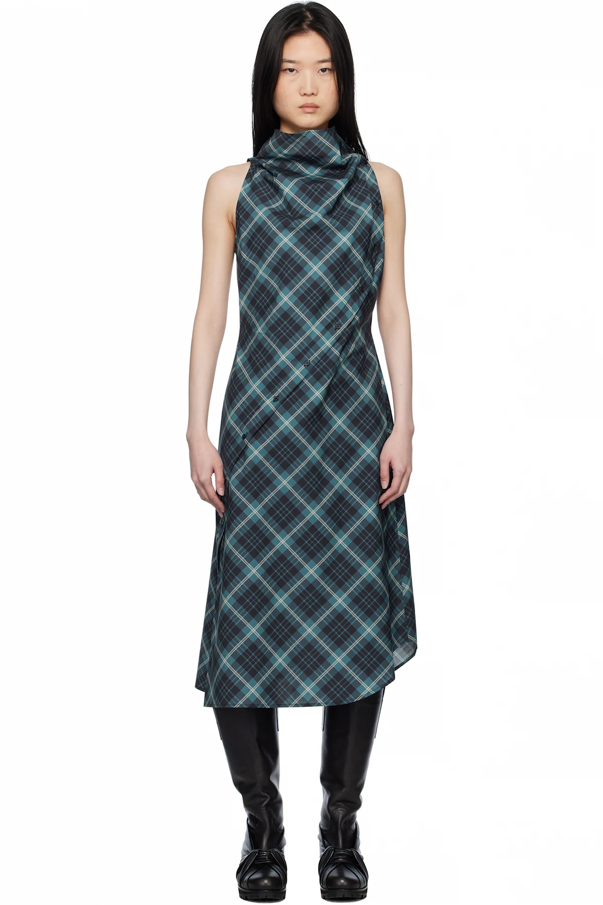 Blue Halter Sleeveless Midi Dress