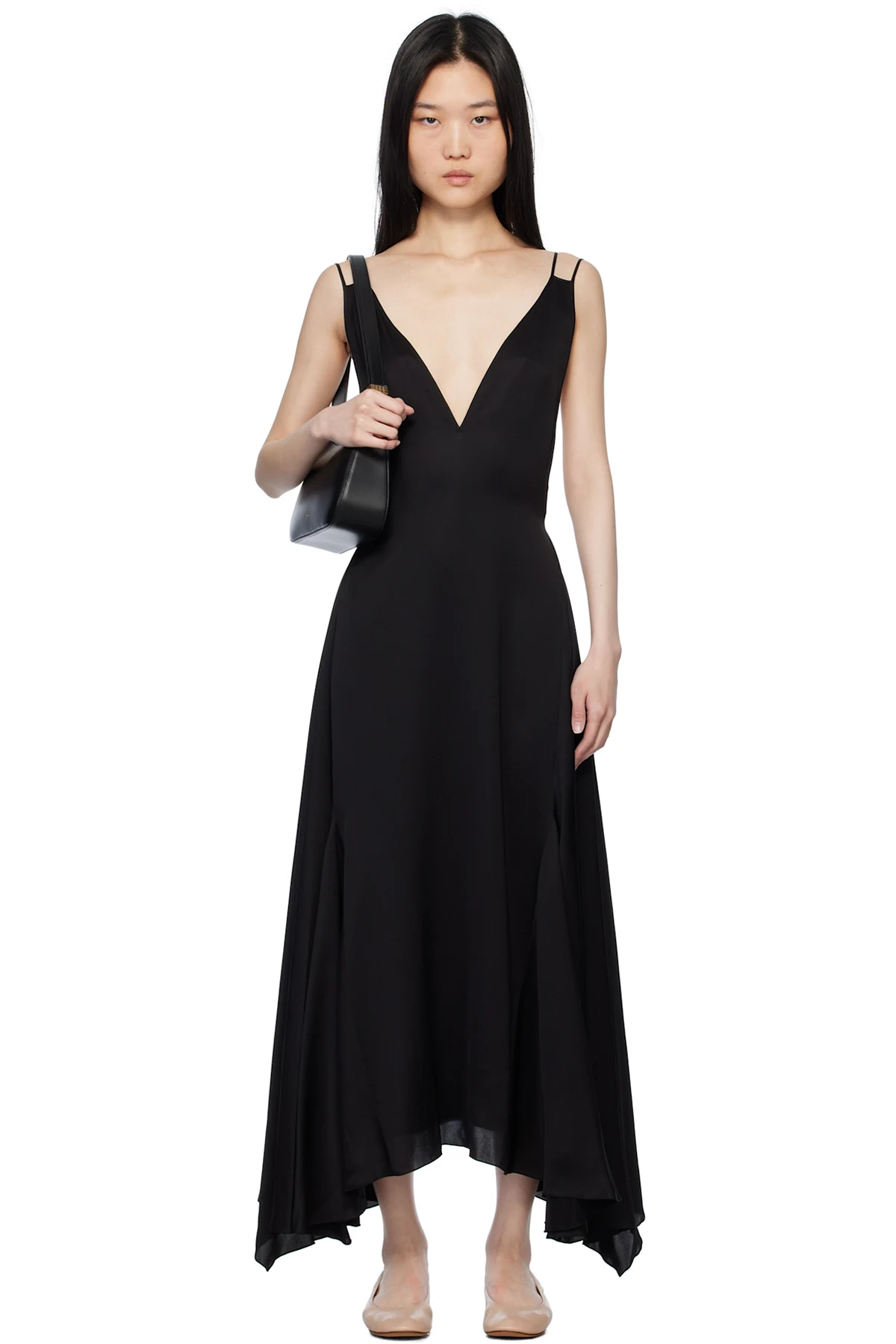 Black Silk Bowling Midi Dress