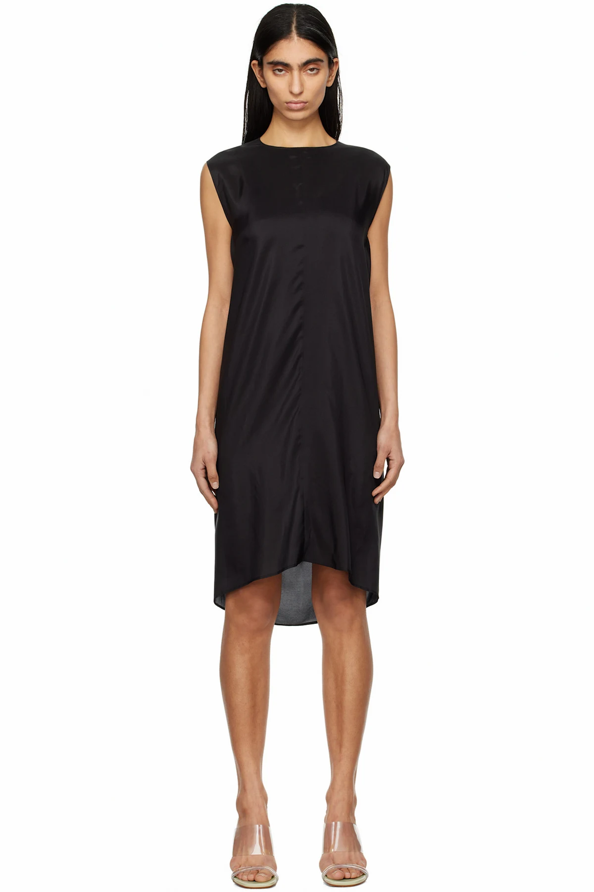 Black Light Silk Shift Midi Dress