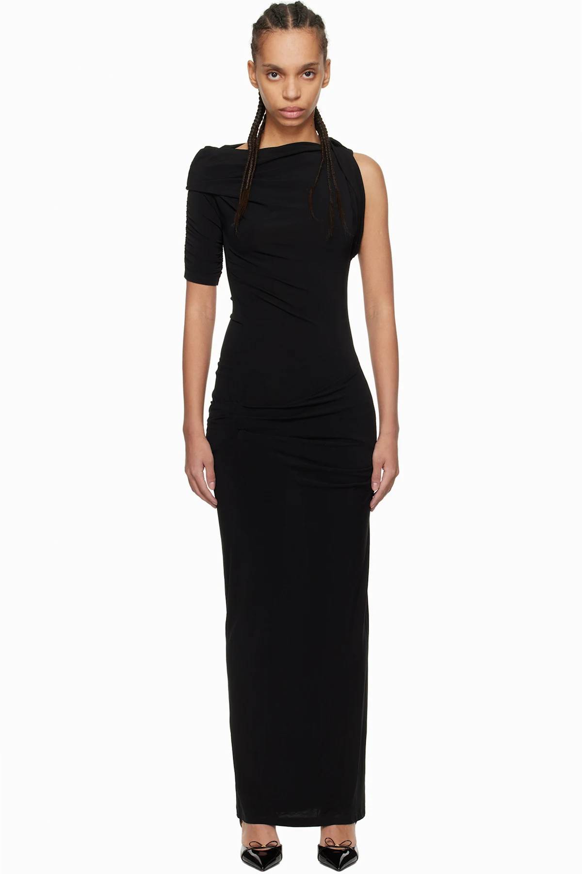 Black 'The Drapeado' Midi Dress