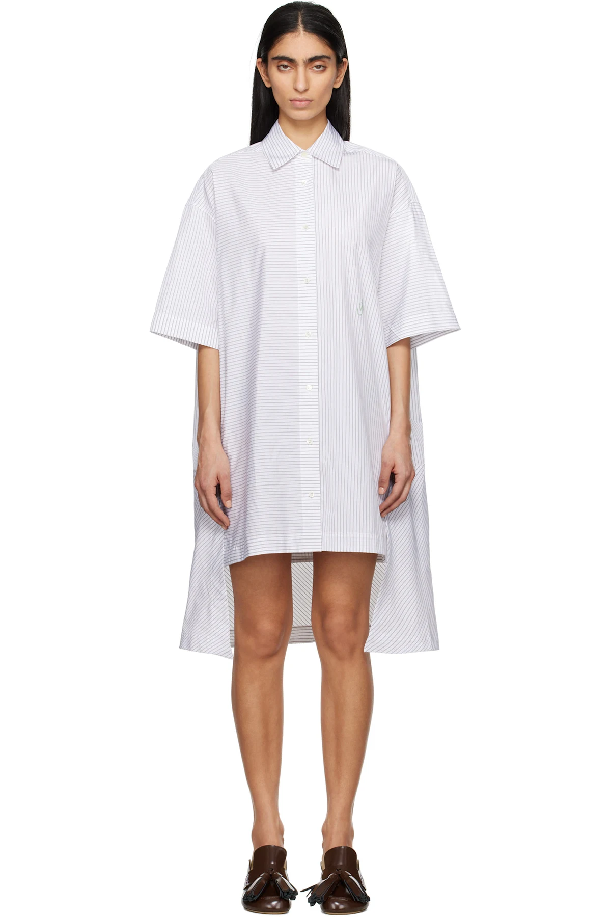 White Stepped Hem Shirt Midi Dress