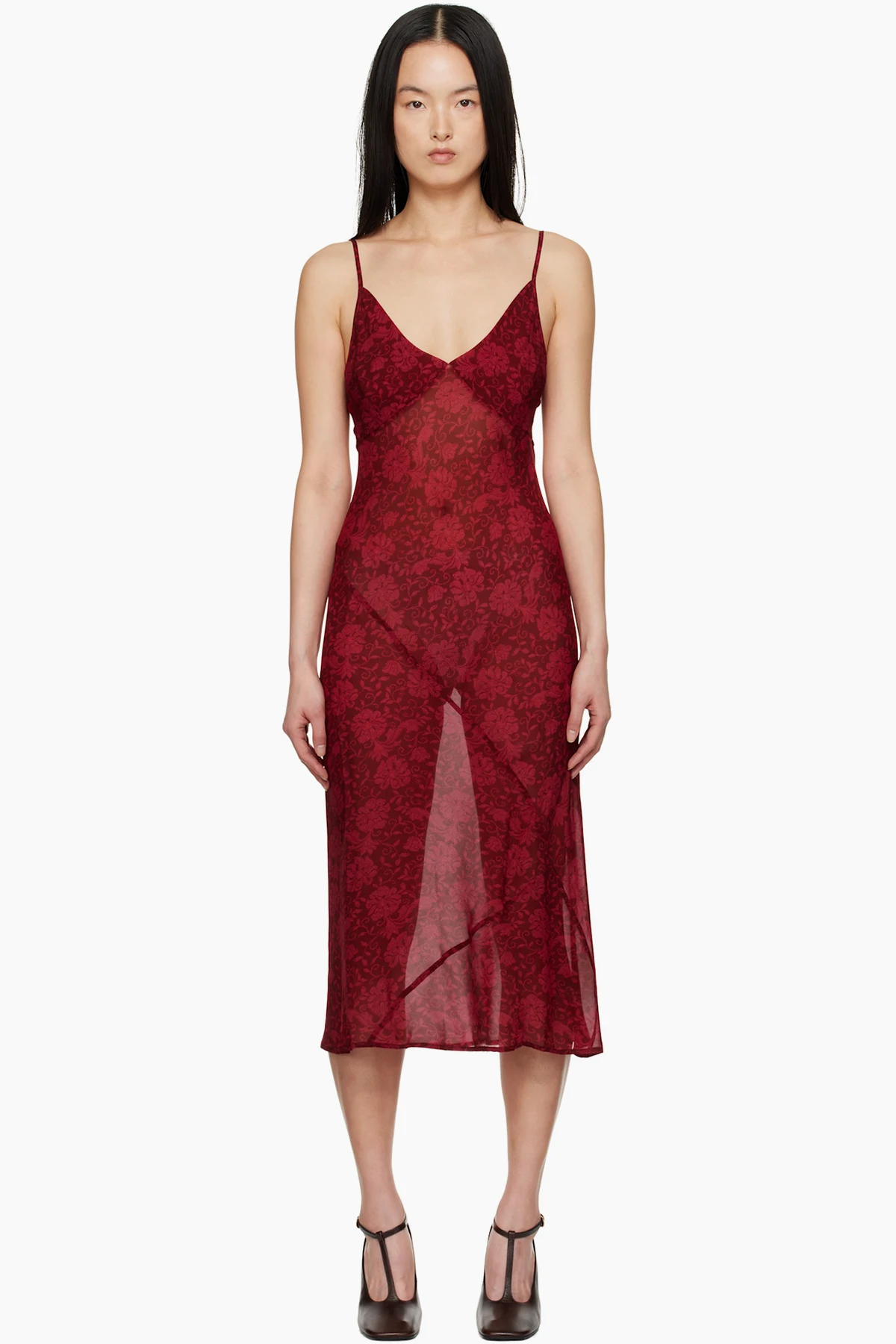 Red Printed Midi Dress