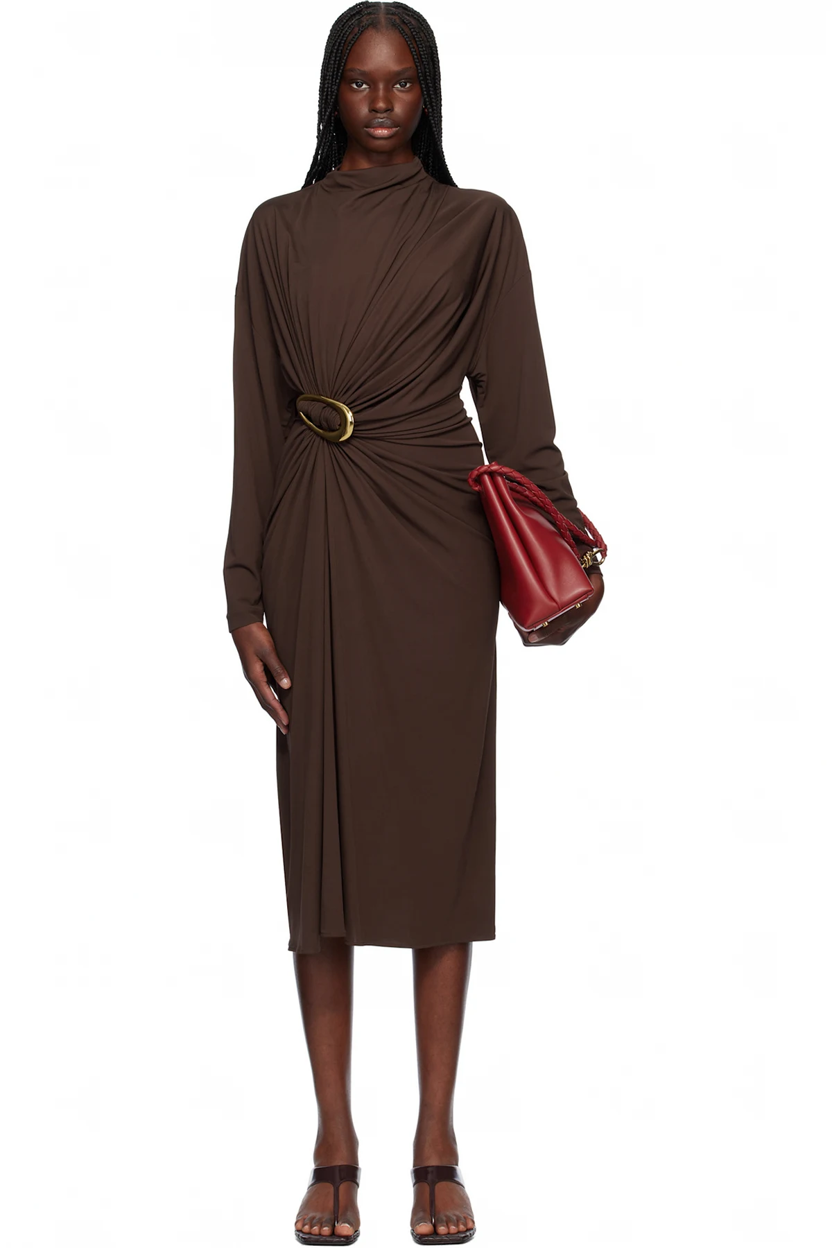Brown Crepe Viscose Midi Dress