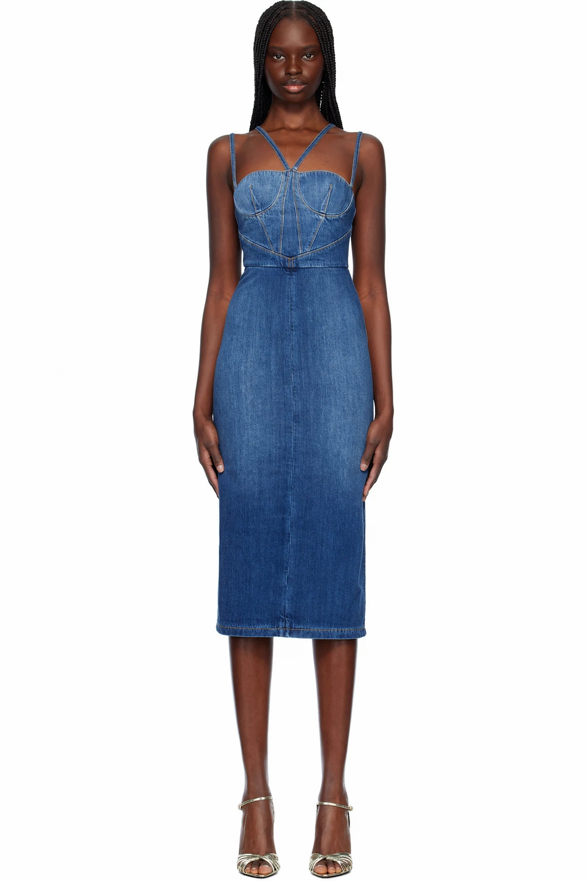 Blue Gaelle Corset Denim Midi Dress