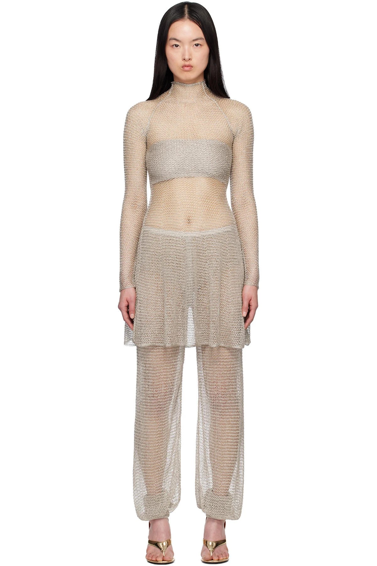 Silver Mesh Knit Midi Dress