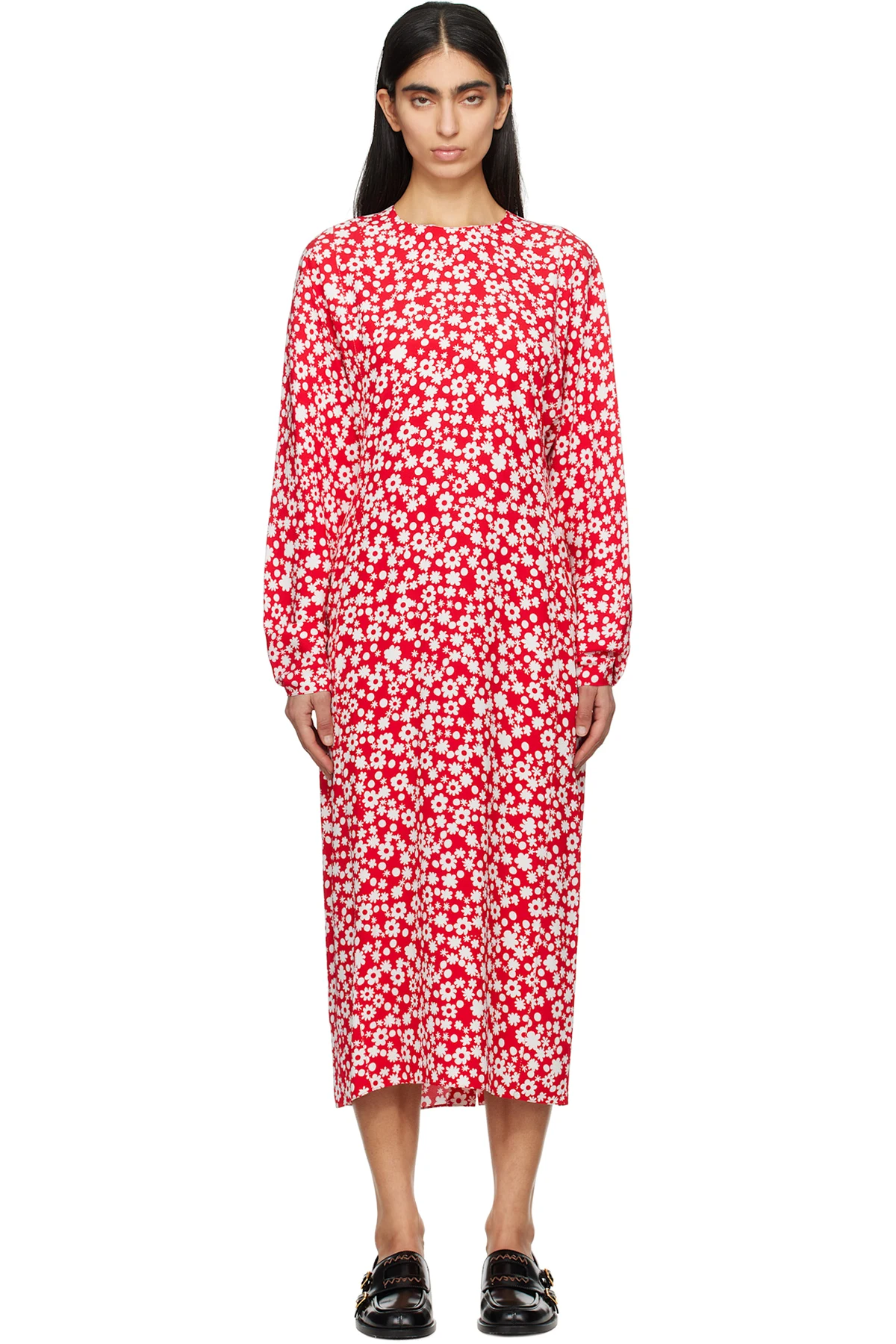 Red Pop Fields Midi Dress