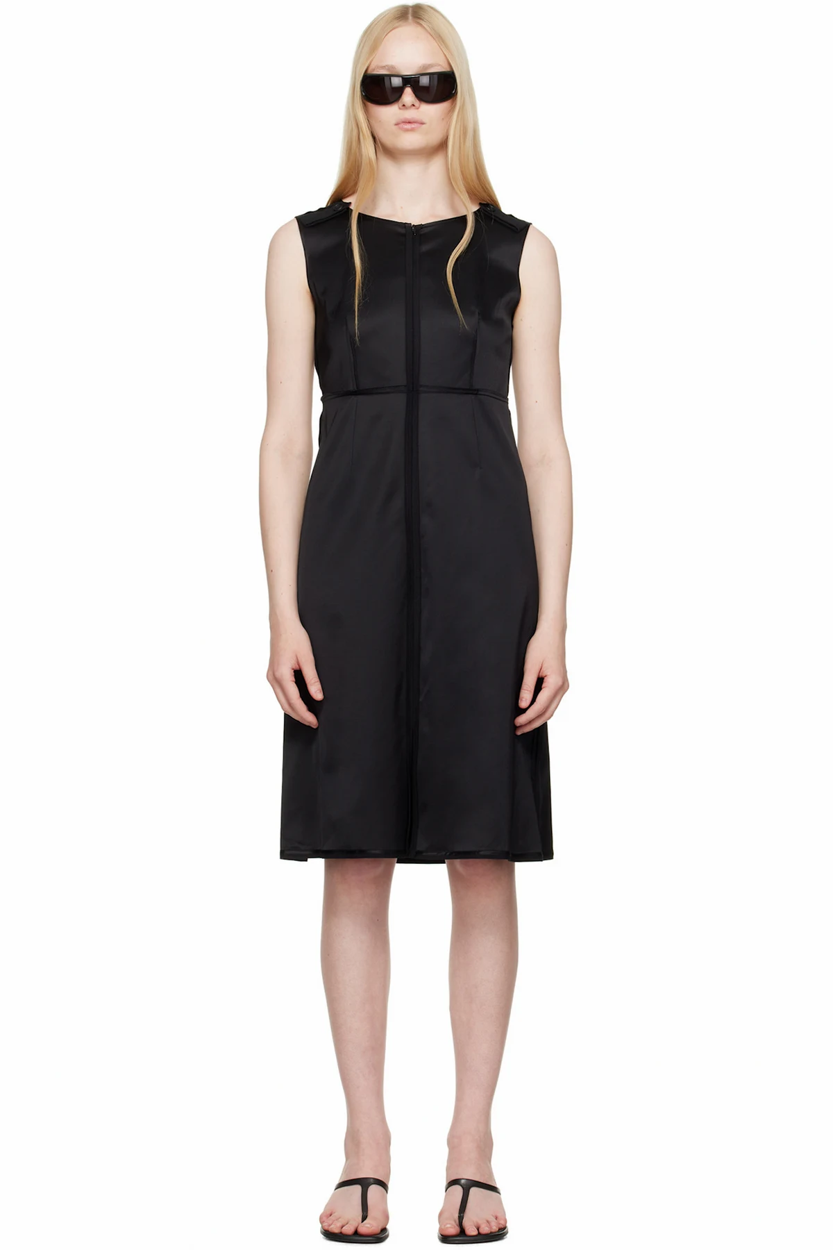 Black Satin Stretch Midi Dress