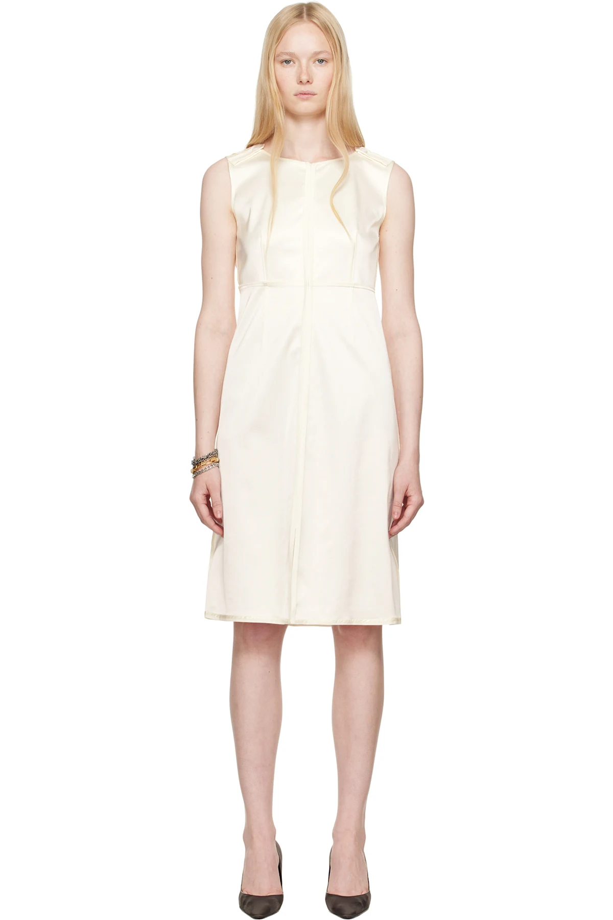 Off-White Satin Stretch Convertible Midi Dress