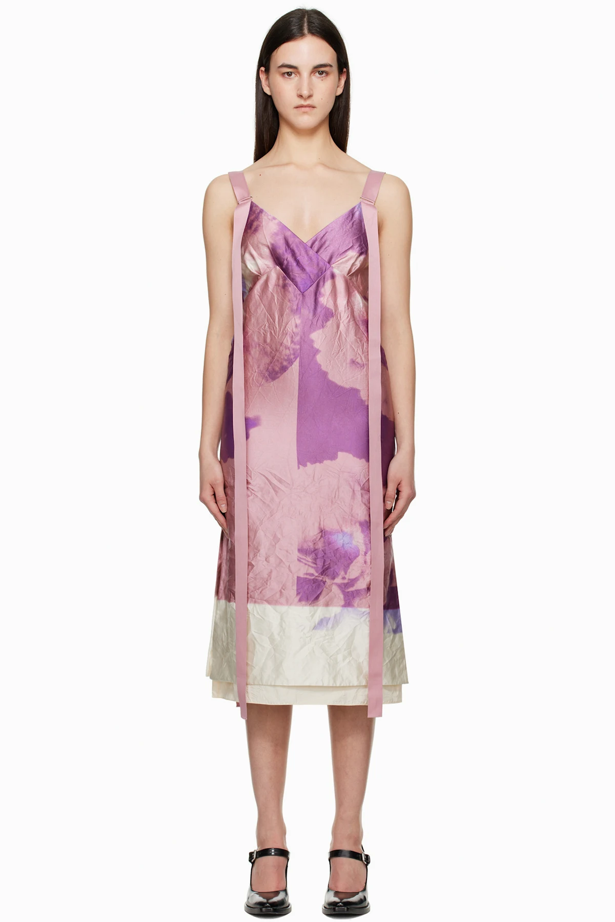 Pink & Purple V Neck Slip Cocktail Midi Dress