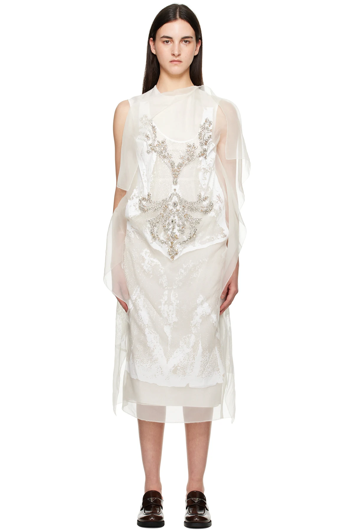 Off-White Asymmetric Cocktail Midi Dress