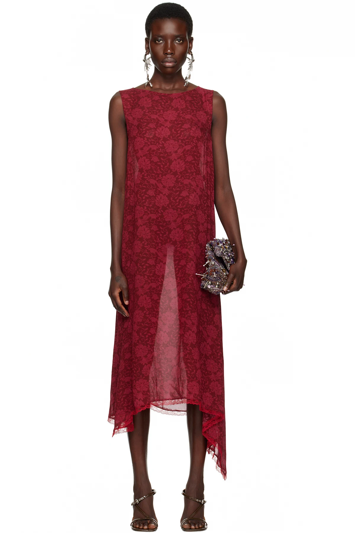 Red Loose Asymmetric Midi Dress