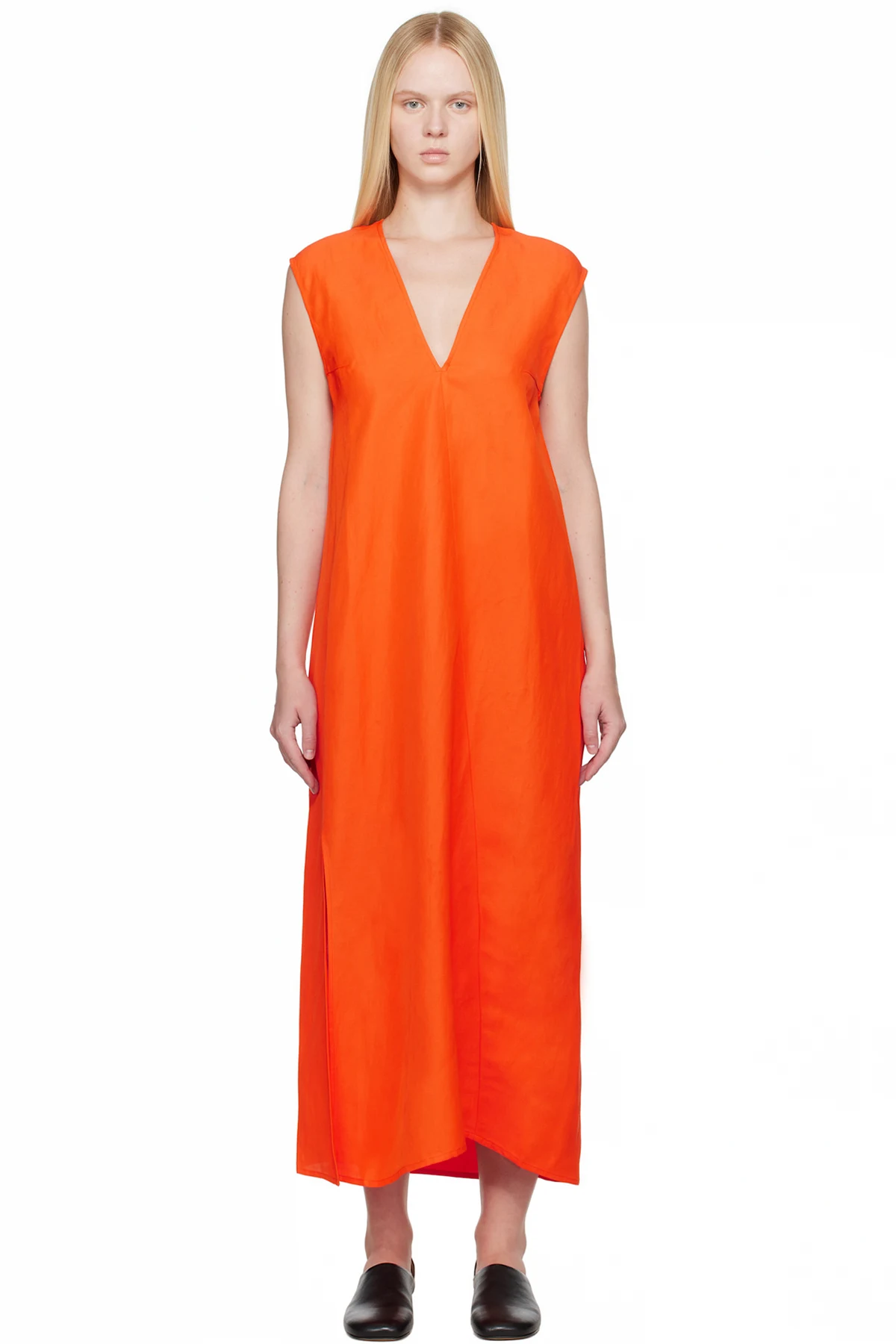 Orange Lise Linen Midi Dress