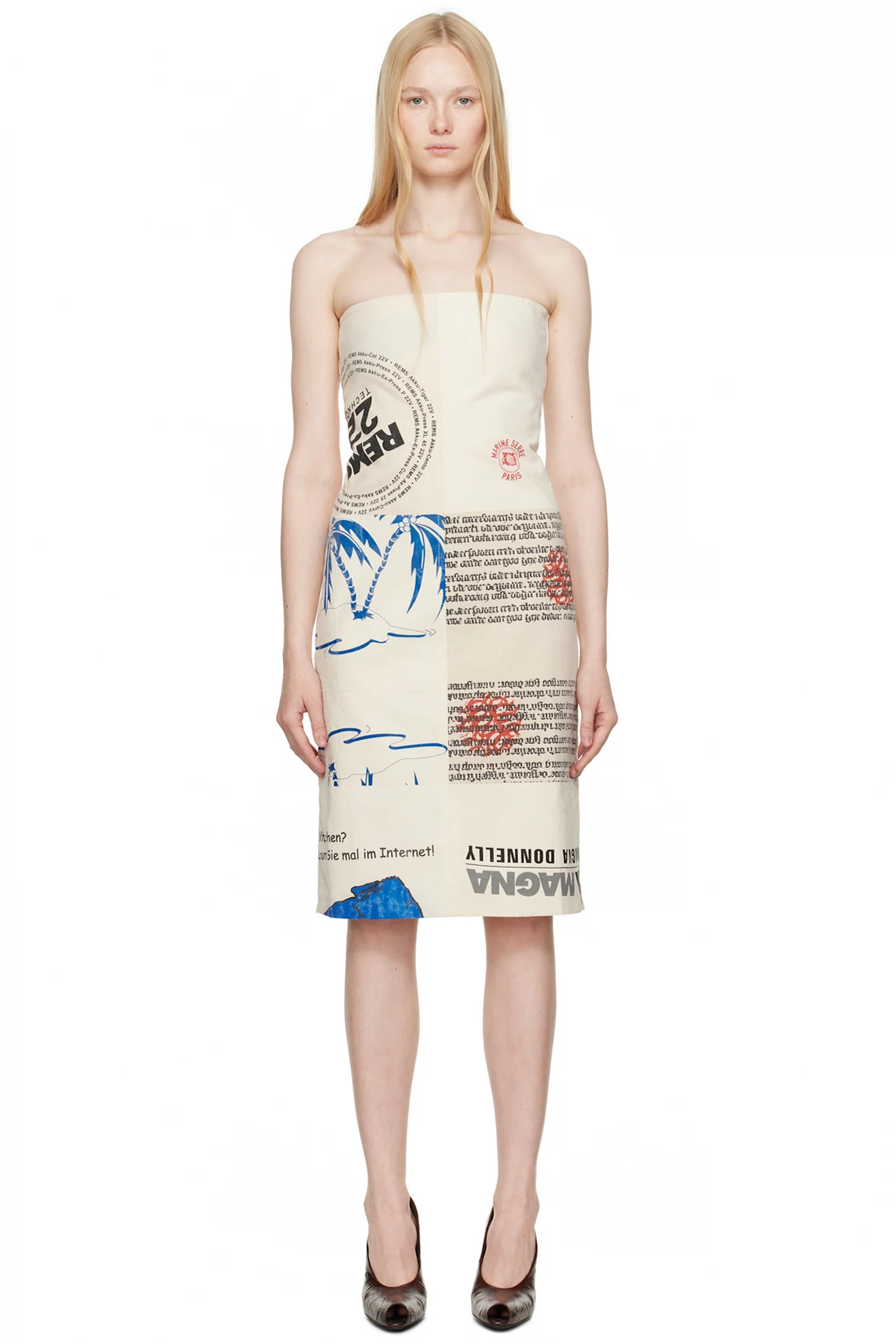 Beige Regenerated Tote Bags Bustier Midi Dress
