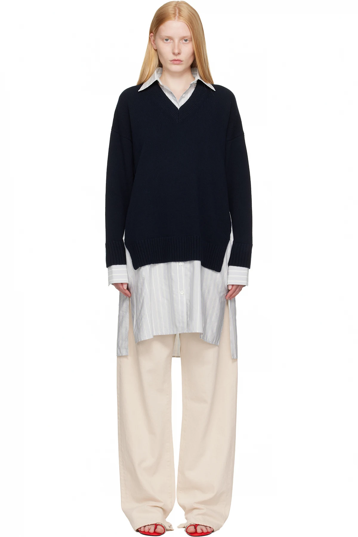 Navy Crewneck Jumper Shirt Midi Dress