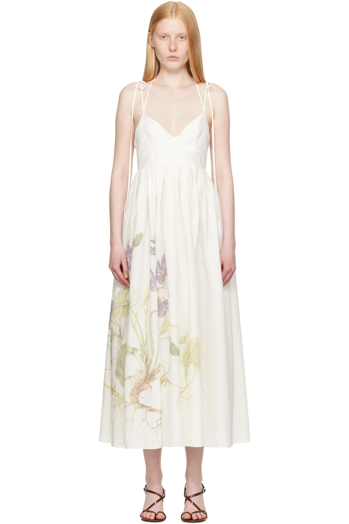 Off-White Strappy Fit & Flare Midi Dress