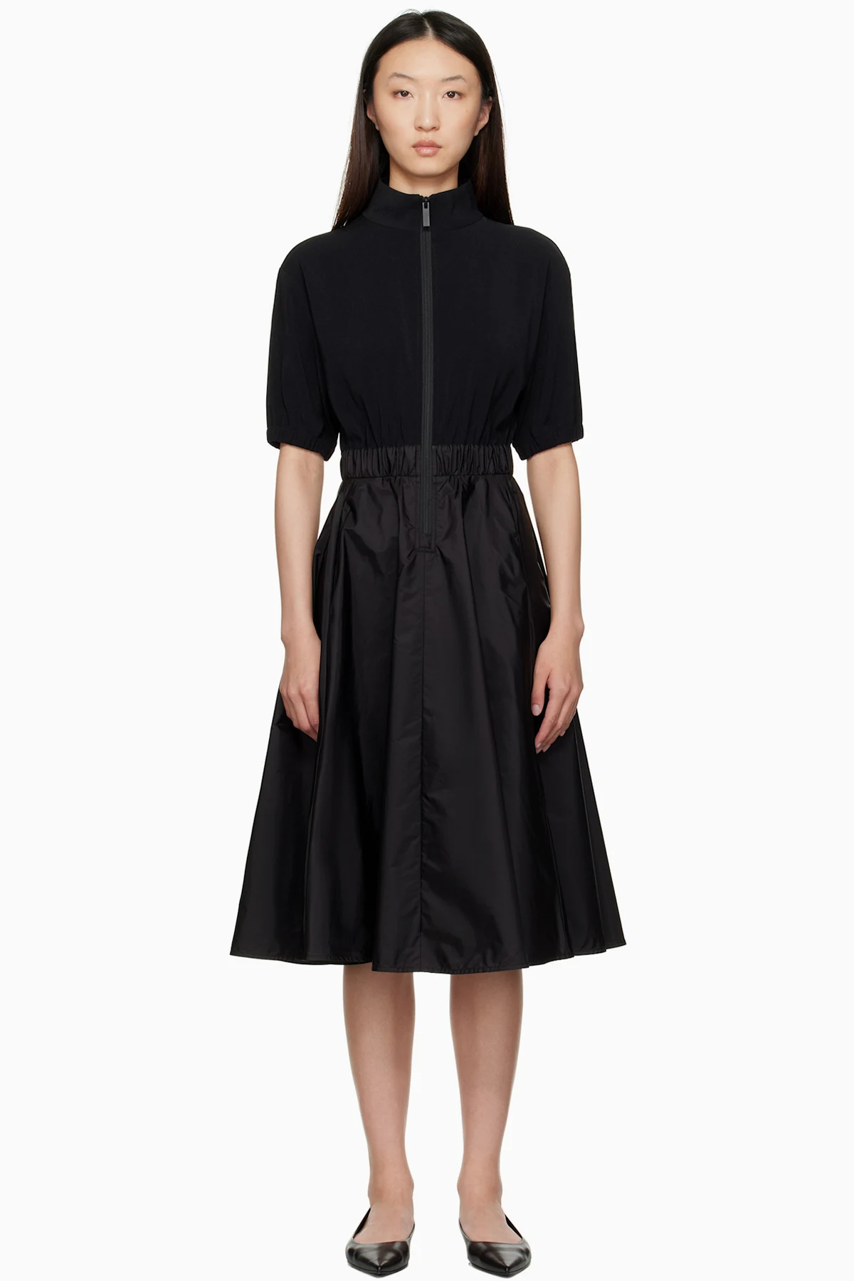 Black Taffeta Skirt Midi Dress
