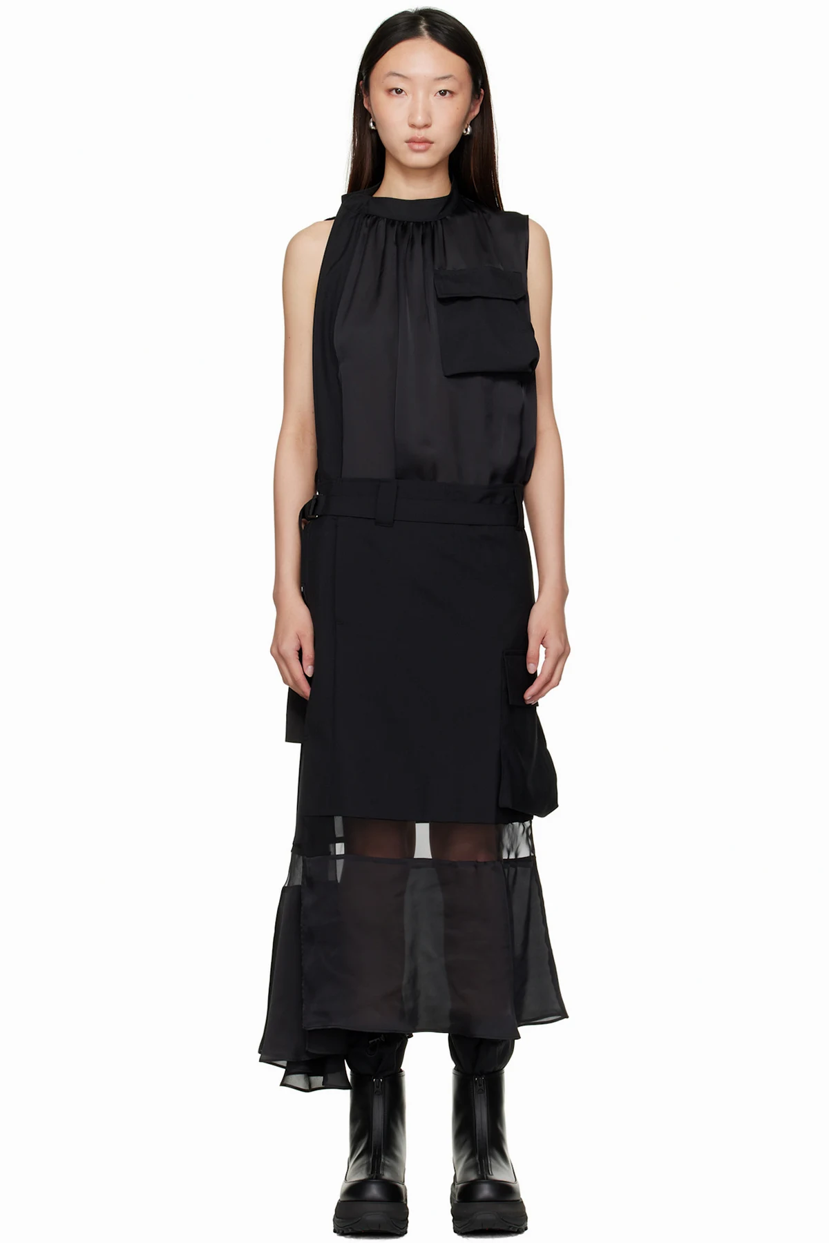 Black Suiting Mix Midi Dress