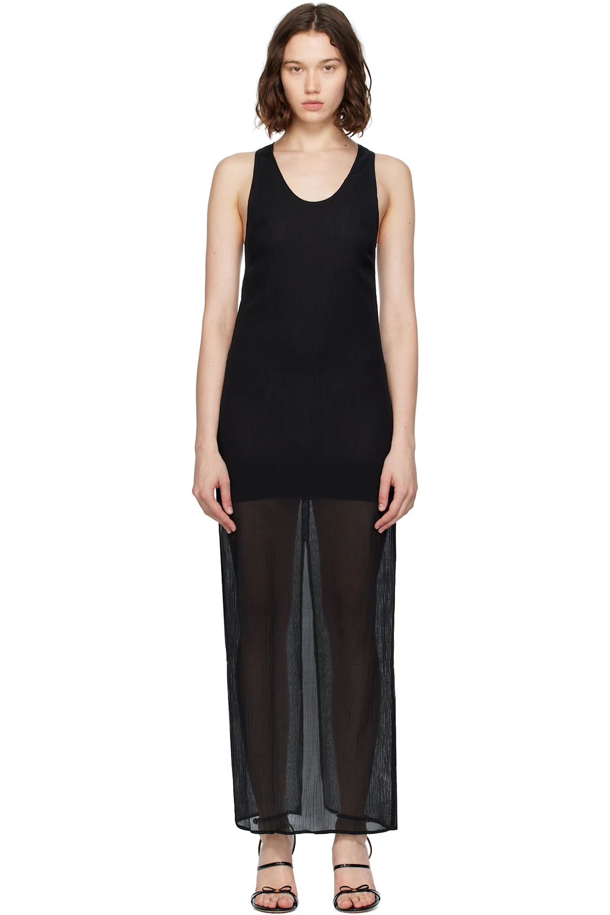 Black Crinkled Scoop Neck Midi Dress