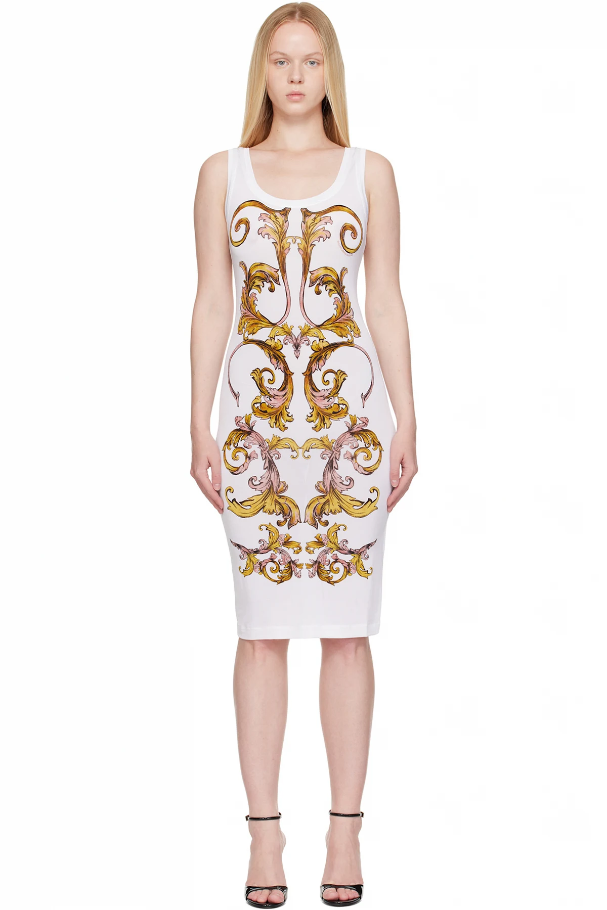White Outline Barocco Slip Midi dress