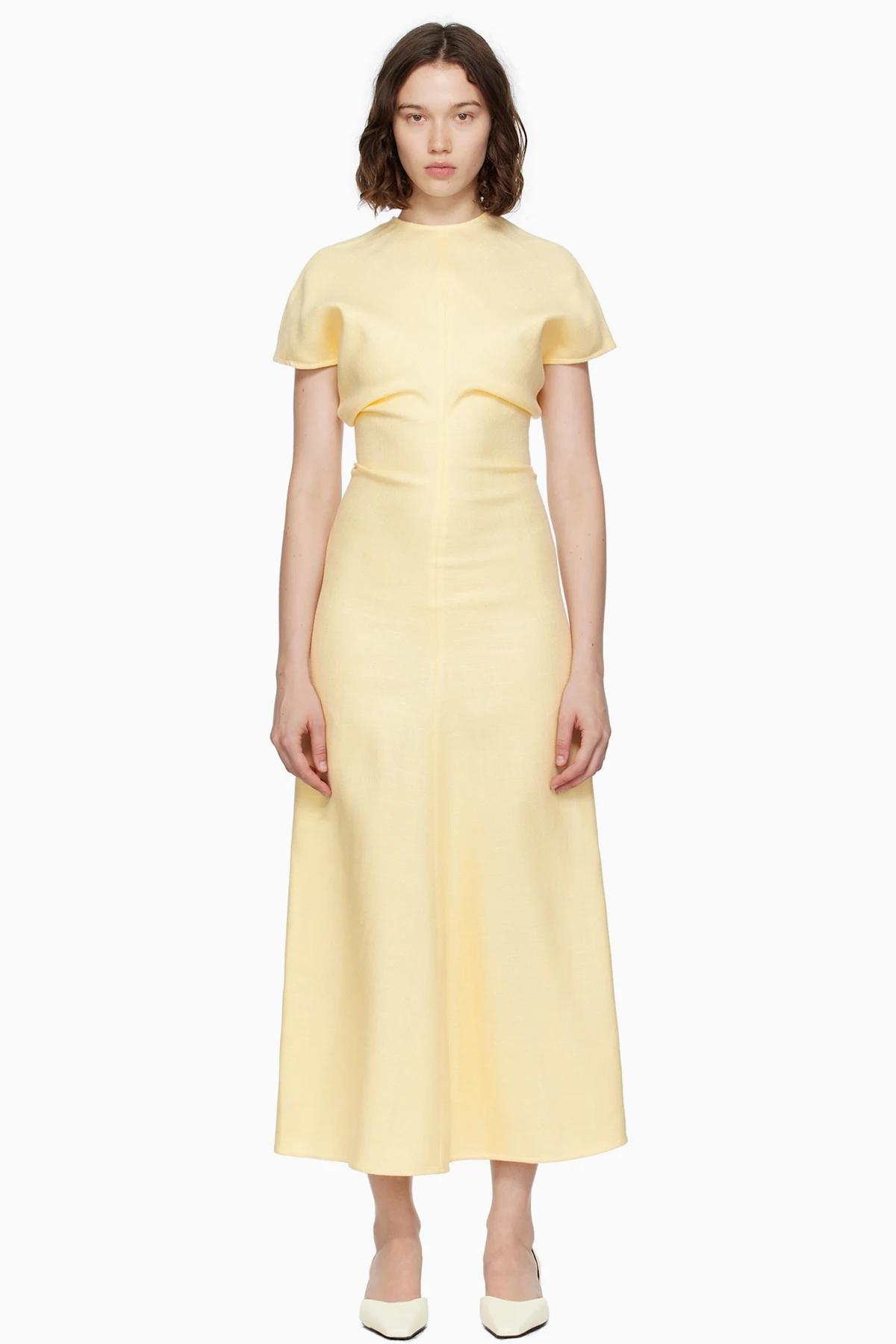 Black Slouch Waist Basketweave Midi Dress