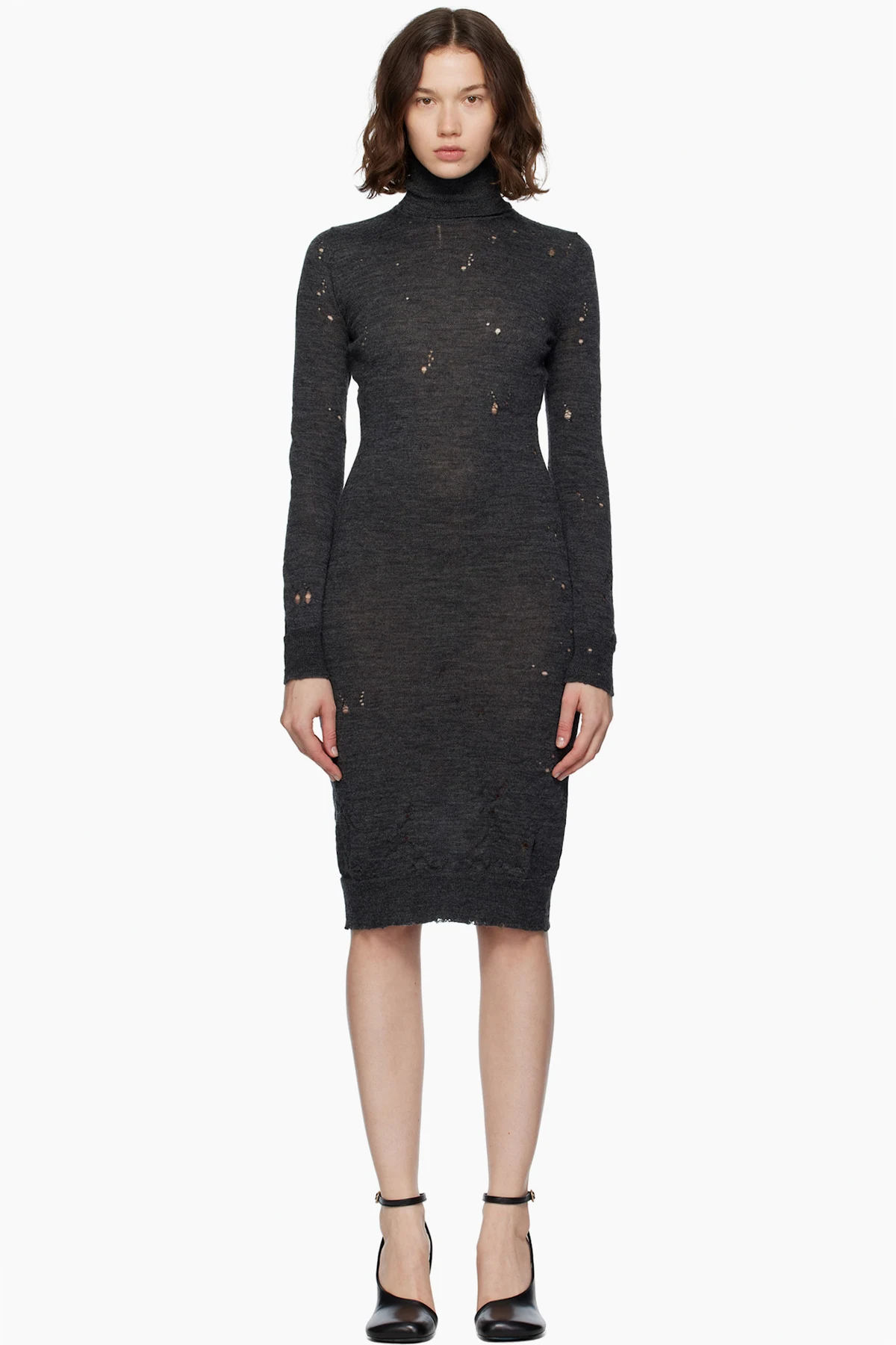 Gray Turtleneck Midi Dress