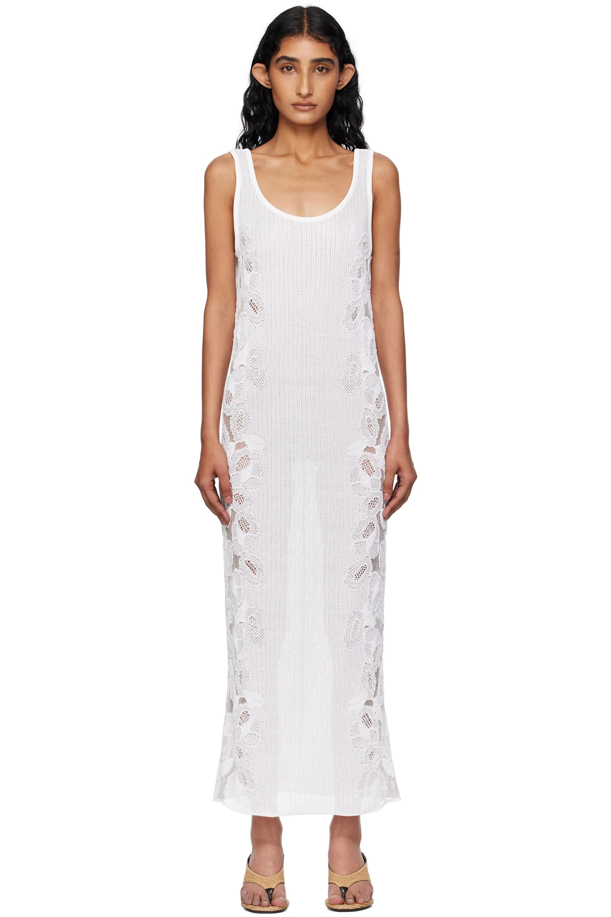 White Guipure Lace Flower Midi Dress